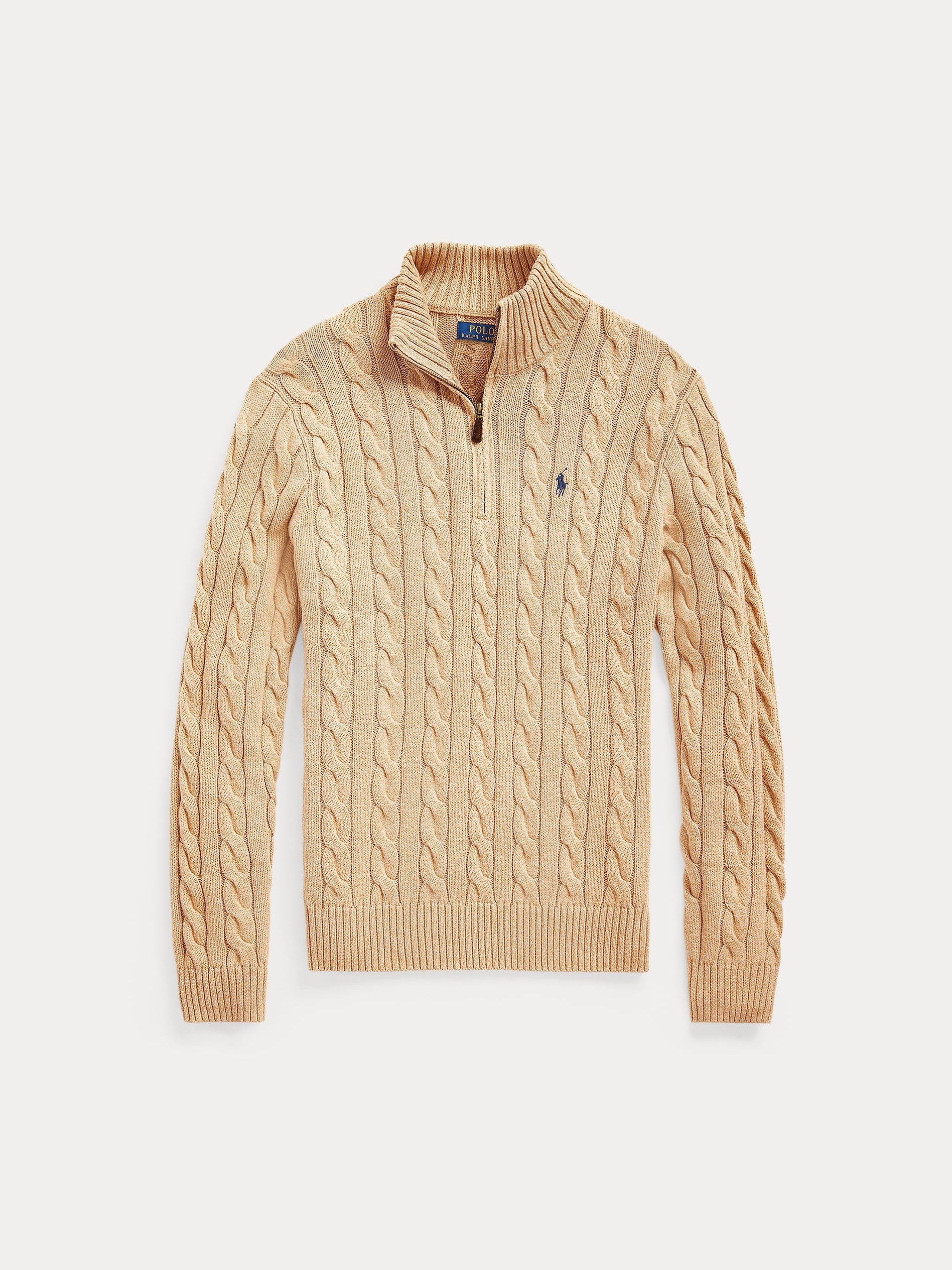 Polo Ralph Lauren Miehet Neulepusero Cotton Cable LS Half Zip Beige