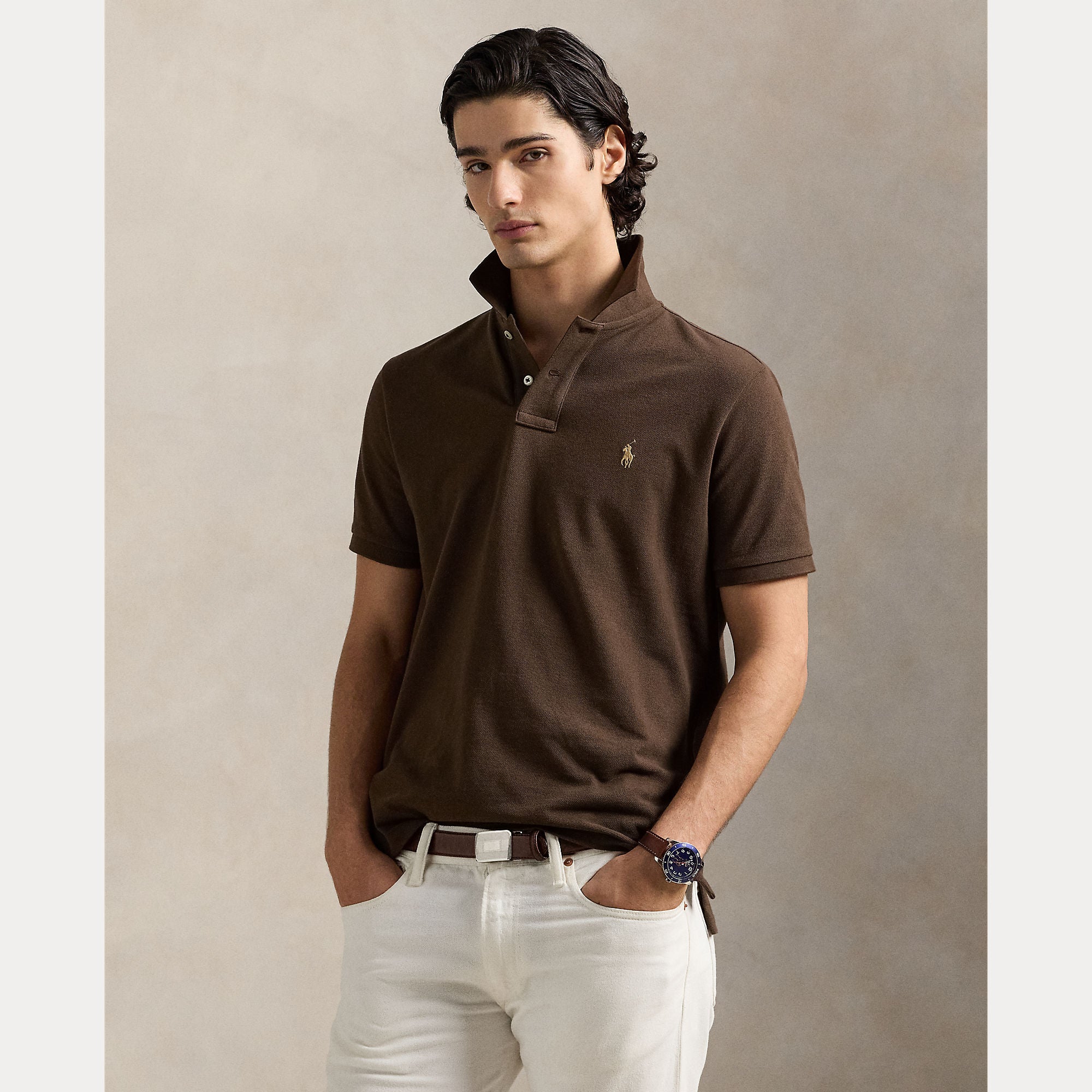 Polo Ralph Lauren miesten pikeepaita POLO PIKEE CUSTOM SLIM, tummanruskea