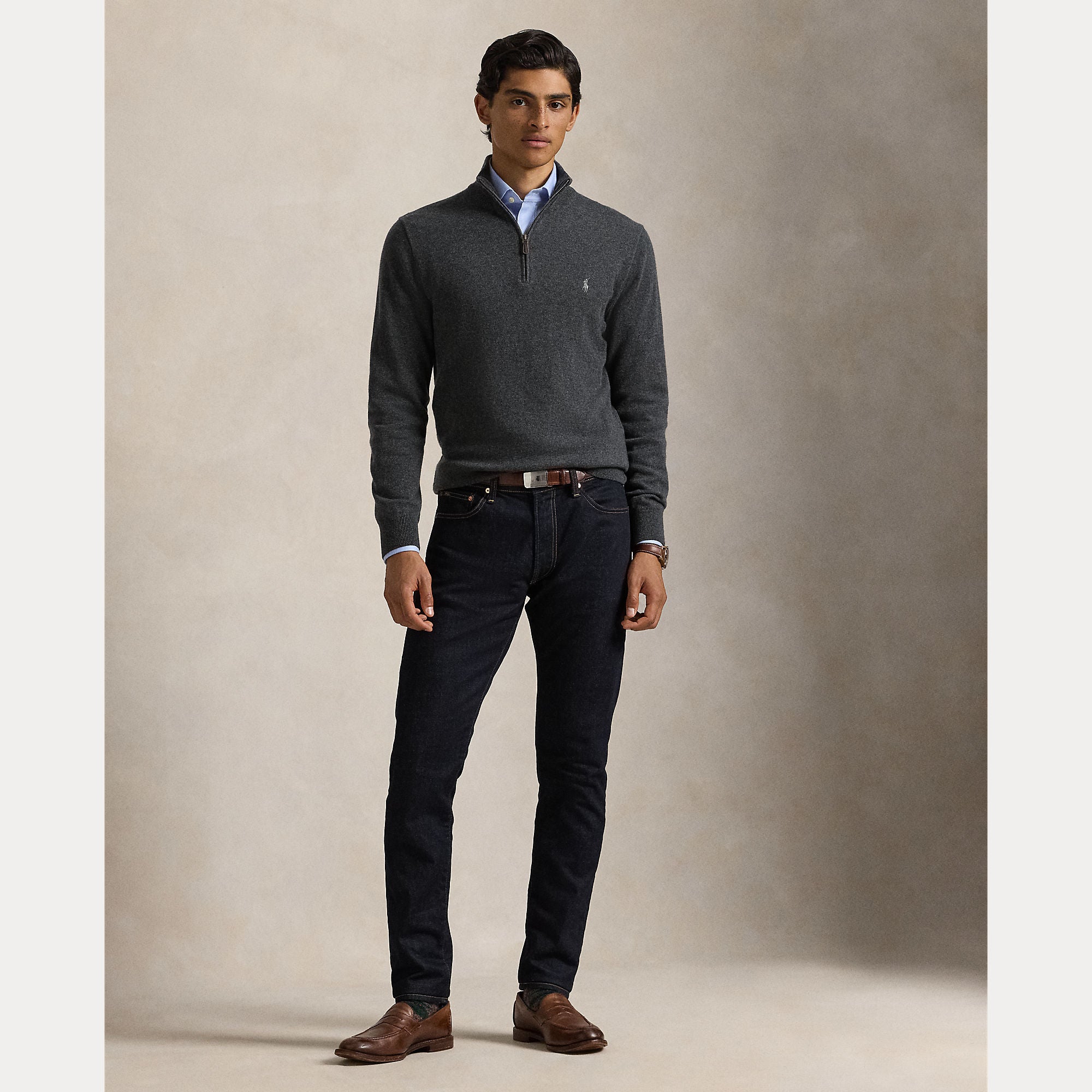 Polo Ralph Lauren Miesten Neulepusero LS HZ PP-LONG SLEEVE-PULLOVER, tummanharmaa