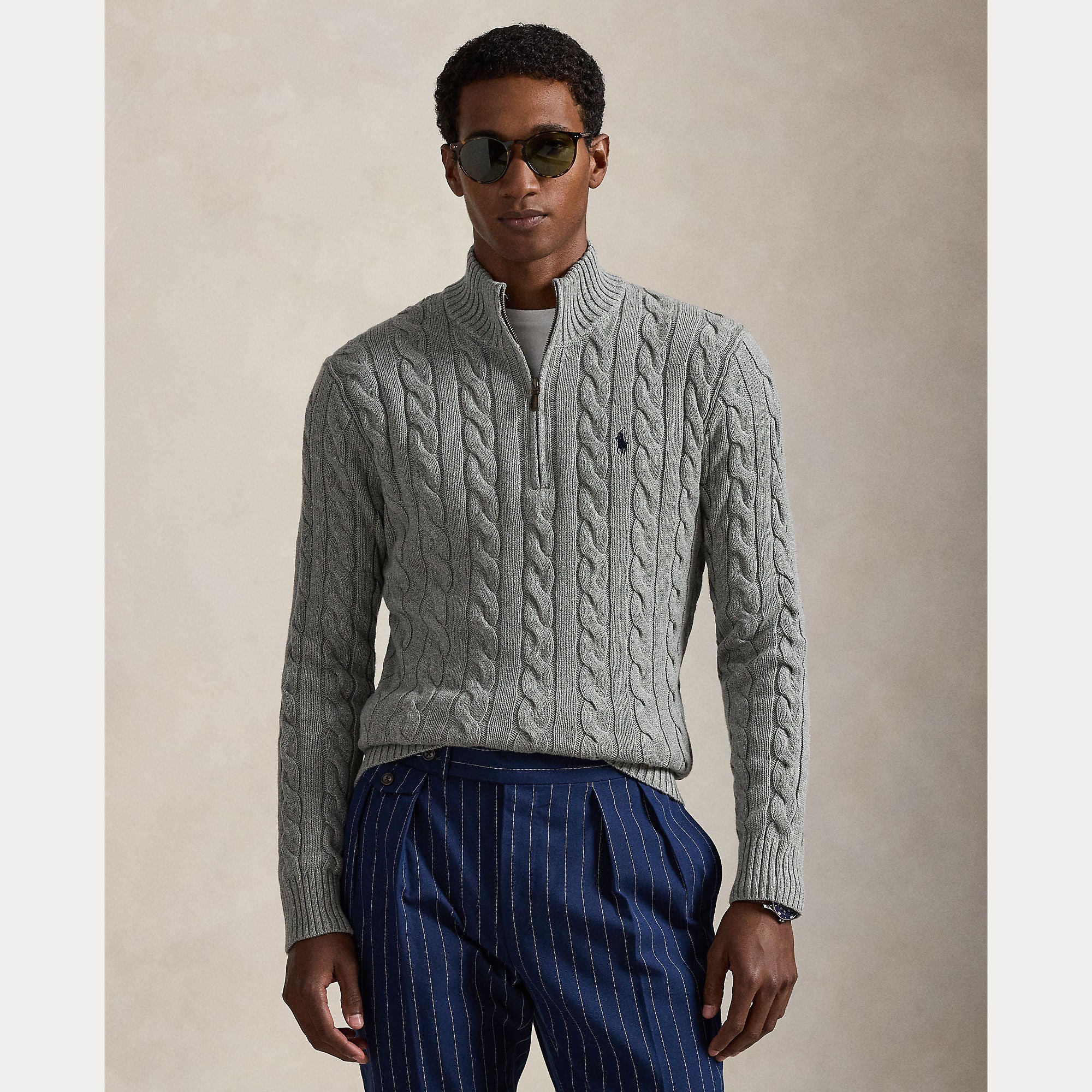 Polo Ralph Lauren miesten neulepusero Cotton Cable LS Driver Half Zip Pullover,  harmaa