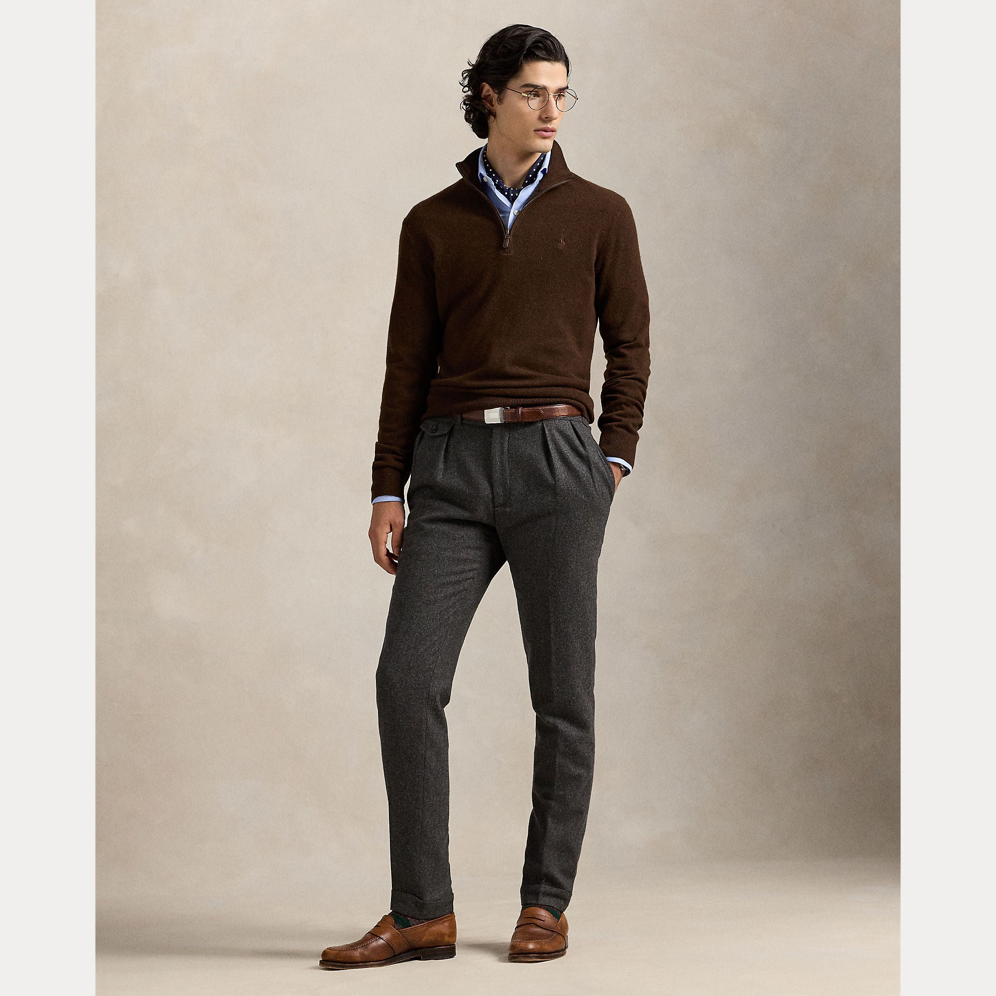 Polo Ralph Lauren Miesten Neulepusero LS HZ PP-LONG SLEEVE-PULLOVER, tummanruskea