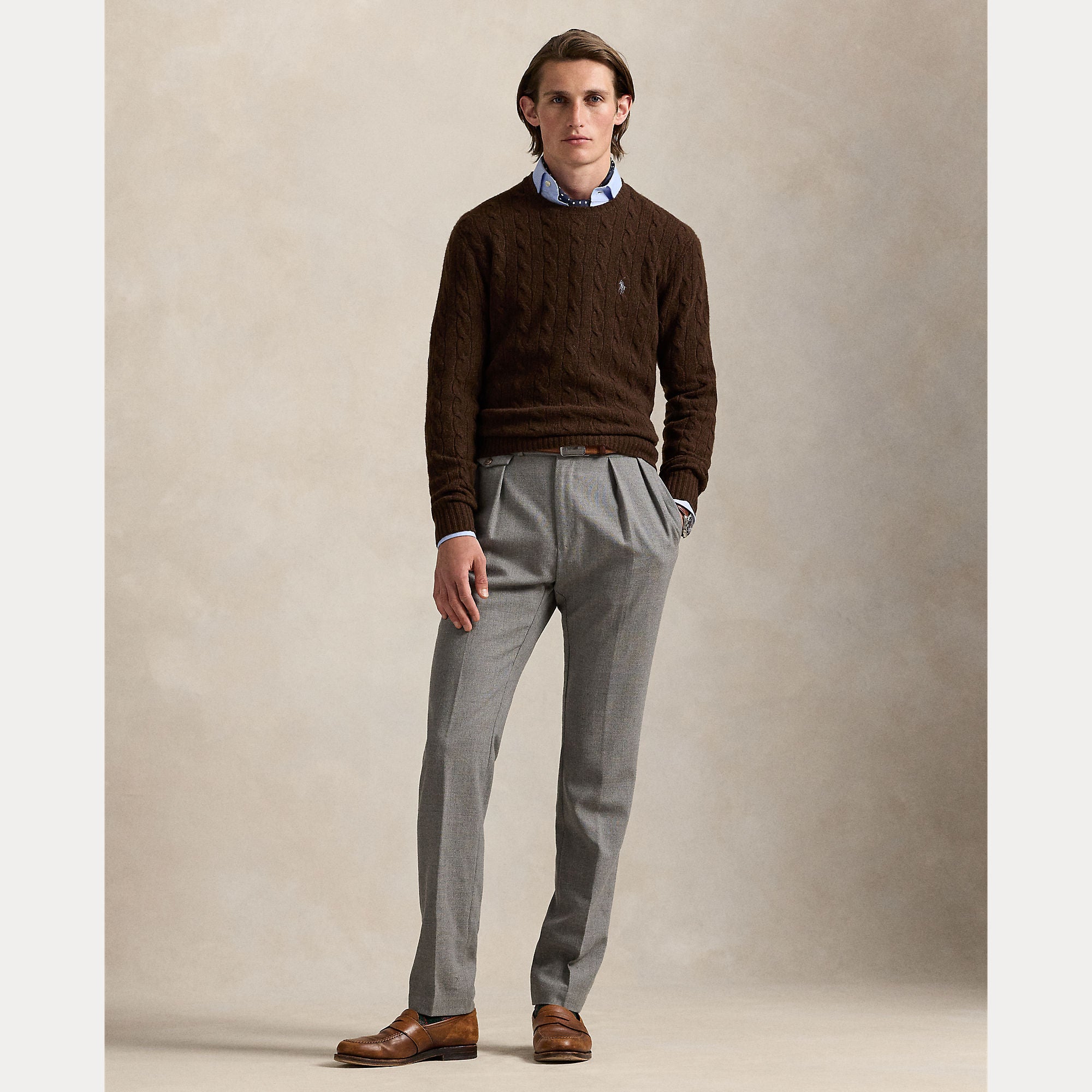 Polo Ralph Lauren miesten neulepusero LSCABLECNPP LONG SLEEVE PULLOVER, tummanruskea