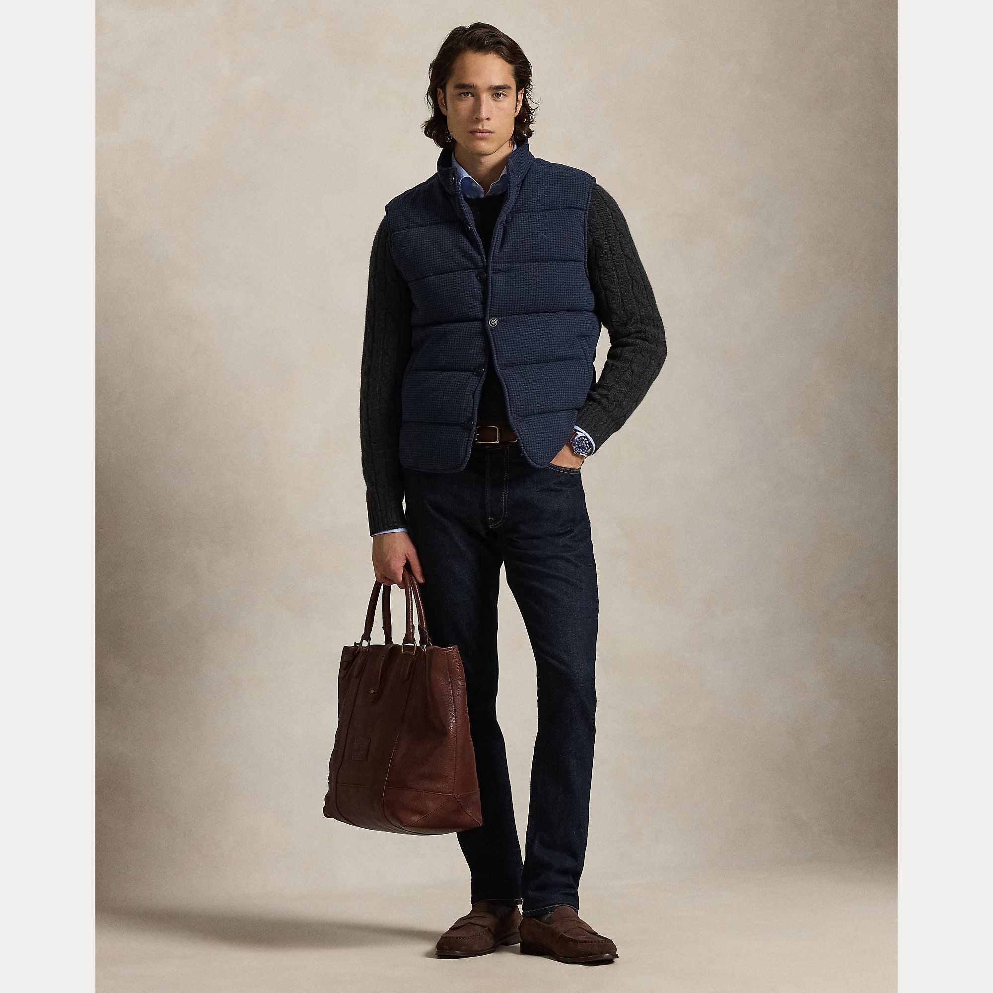 Polo Ralph Lauren Miesten liivi Houndstooth Print Estate Rib, sininen