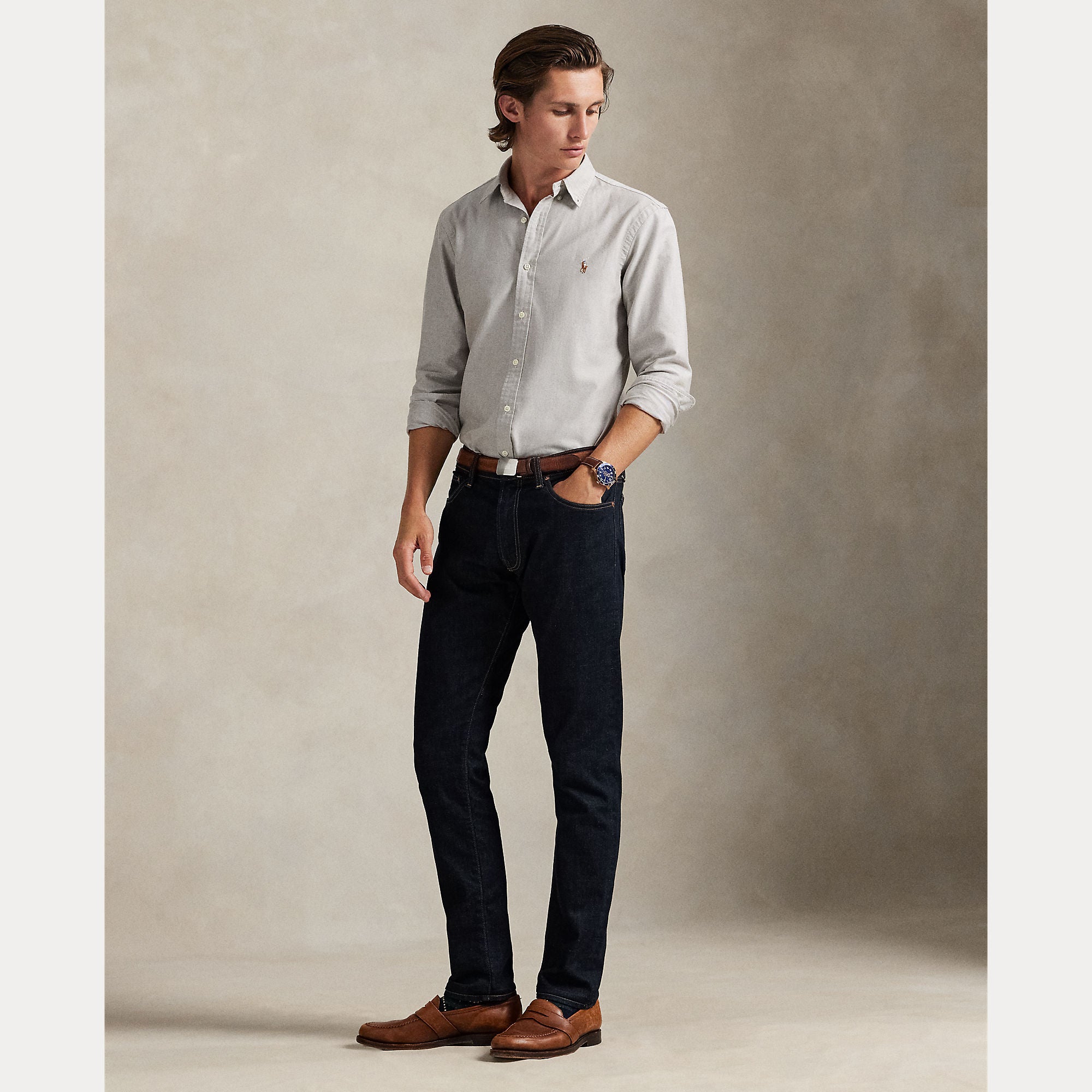 Polo Ralph Lauren miesten kauluspaita Long Sleeve Sport Shirt, vaaleanruskea