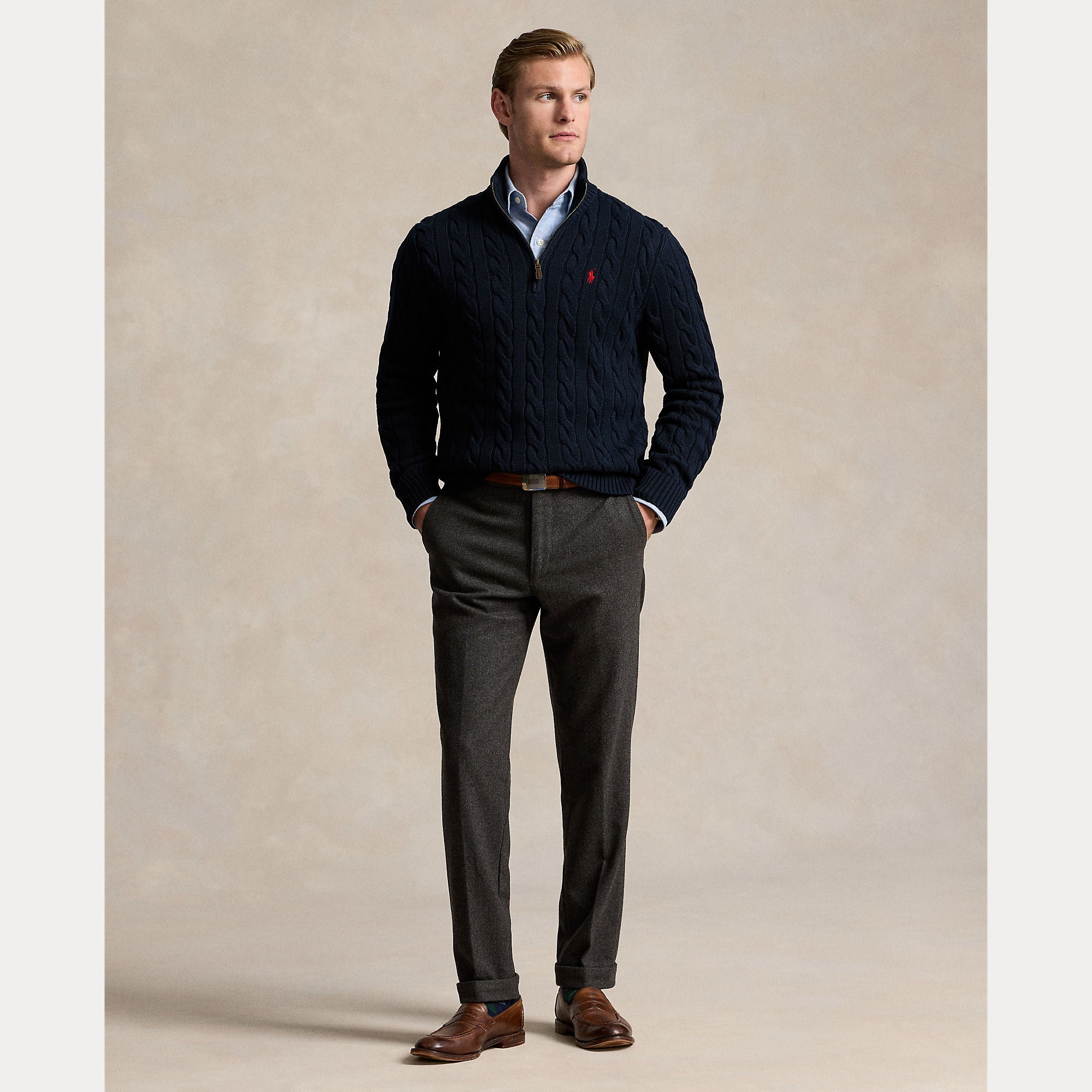 Polo Ralph Lauren miesten neulepusero Cotton Cable LS Driver Half Zip Pullover, tummansininen