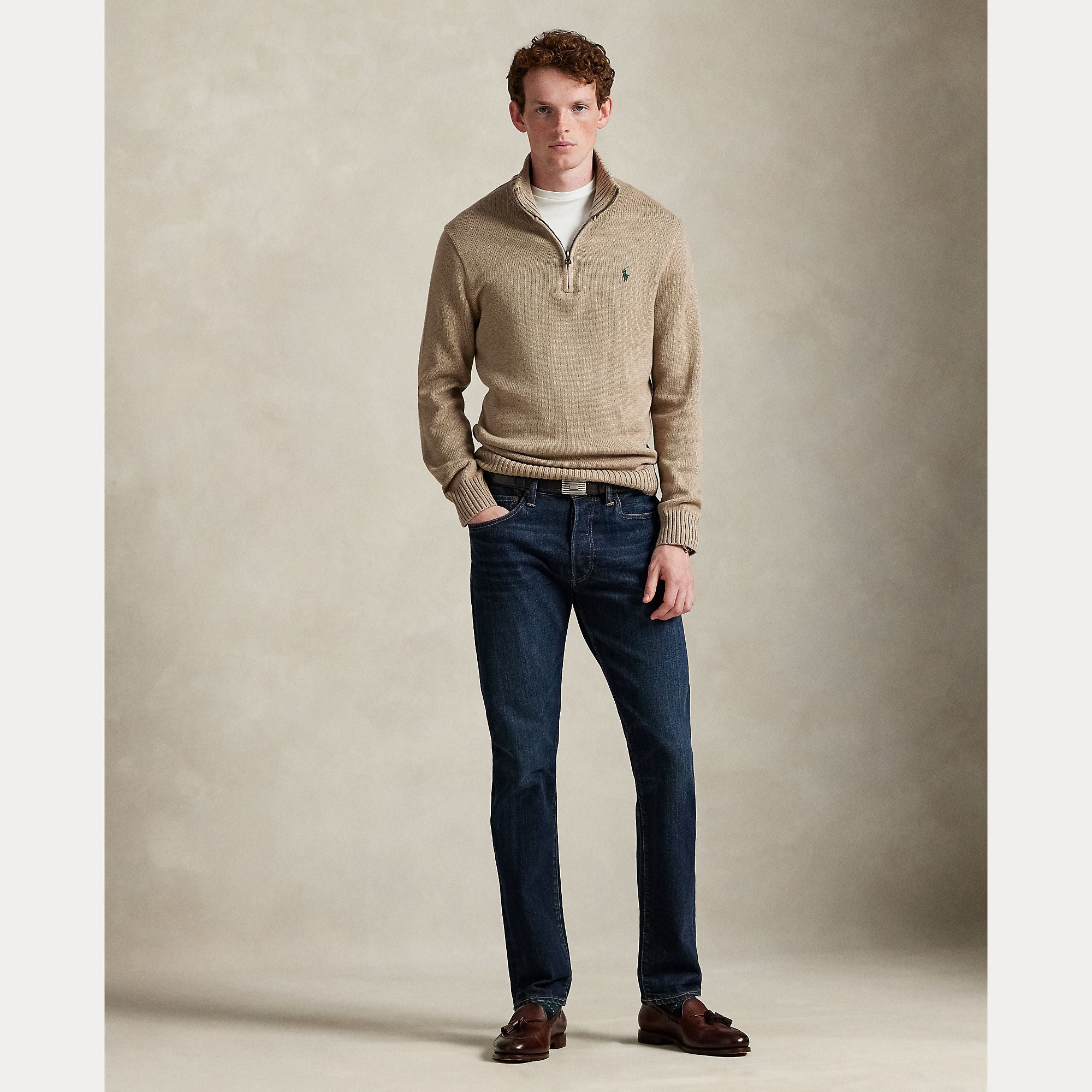 Polo Ralph Lauren miesten neule Cotton Half Zip Pullover, beige