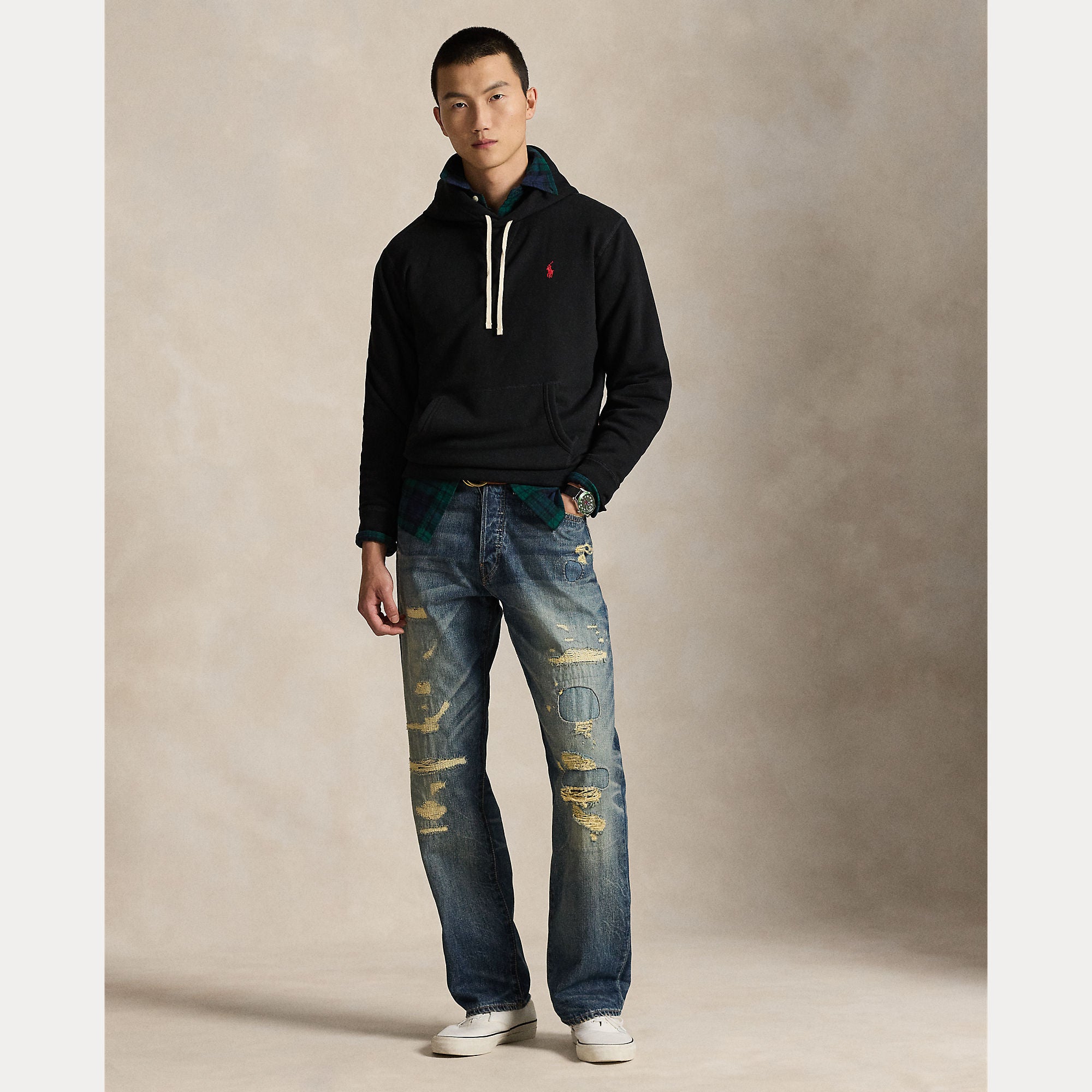 Polo Ralph Lauren miesten huppari Long Pull Over Hoodie, musta