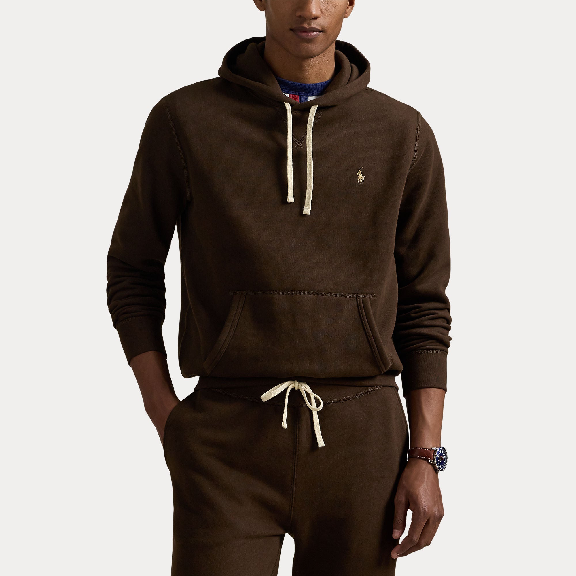 Polo Ralph Lauren miesten huppari Long Pull Over Hoodie, tummanruskea