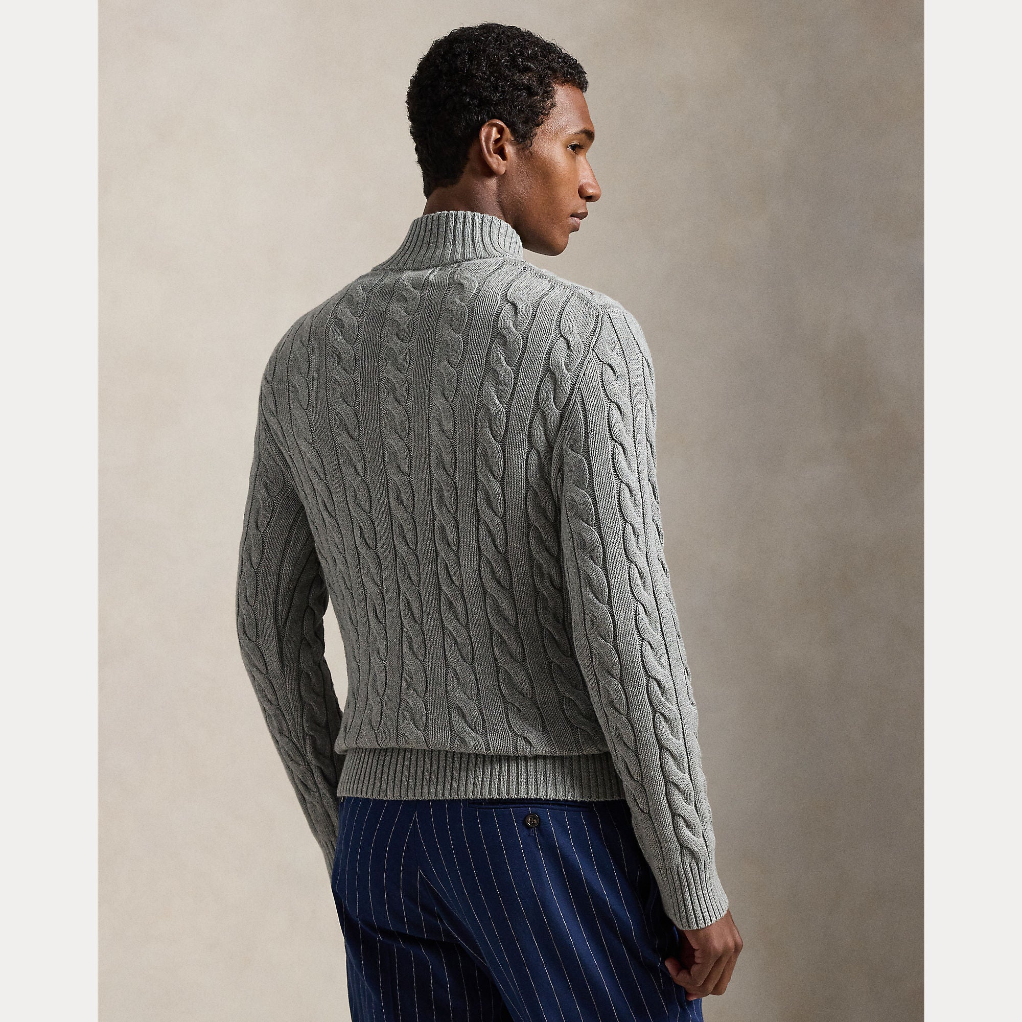 Polo Ralph Lauren miesten neulepusero Cotton Cable LS Driver Half Zip Pullover,  harmaa