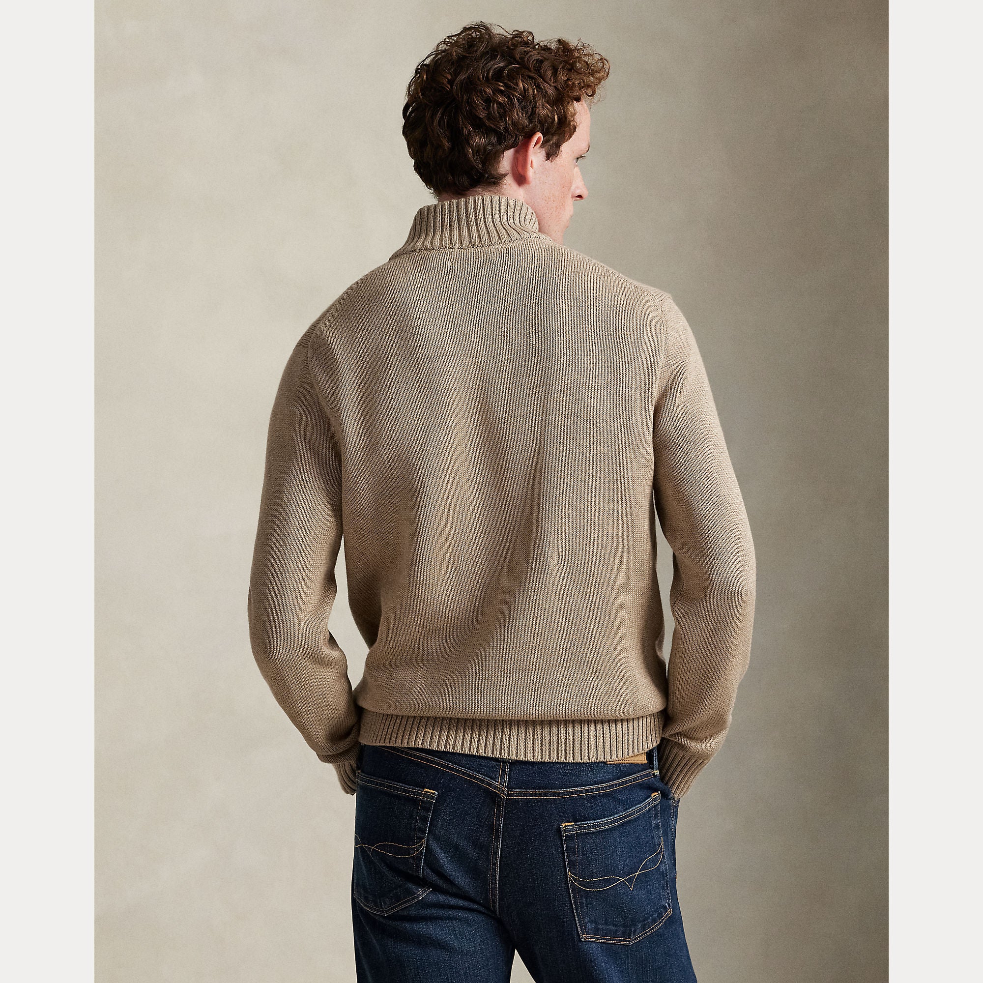 Polo Ralph Lauren miesten neule Cotton Half Zip Pullover, beige