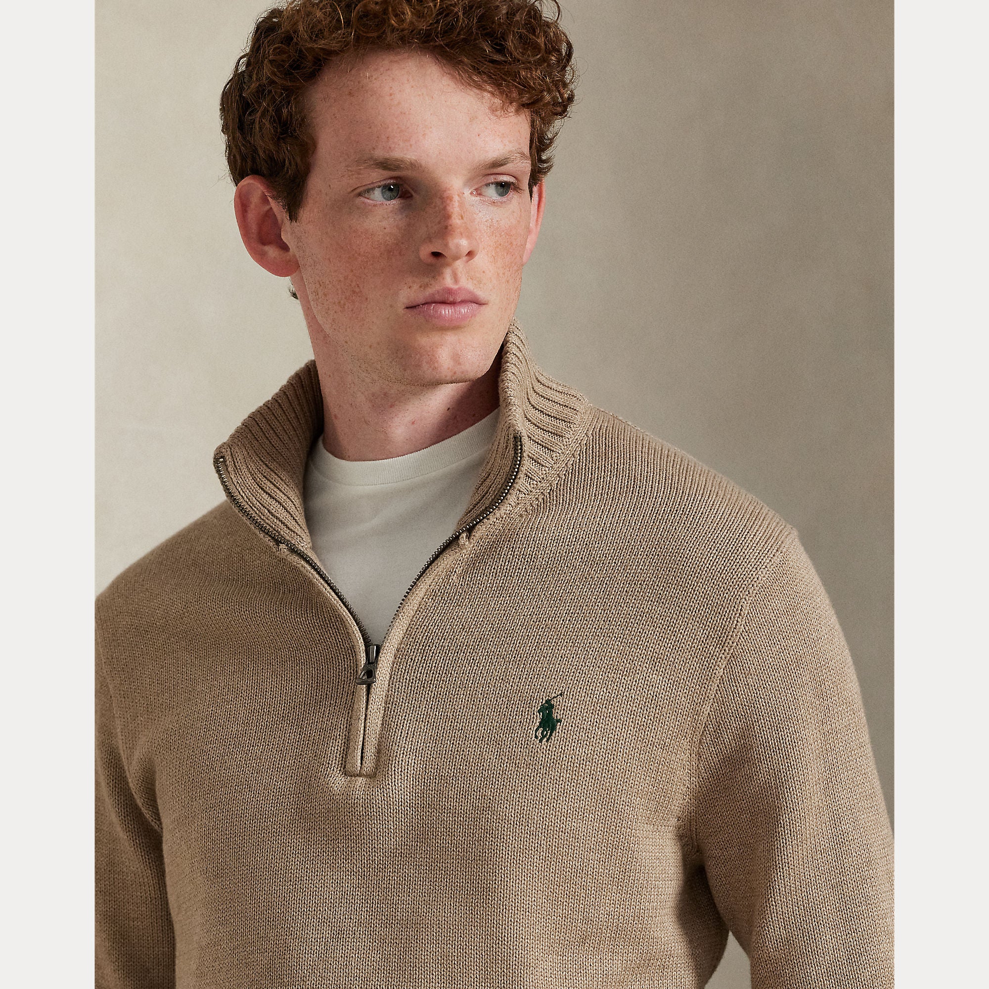 Polo Ralph Lauren miesten neule Cotton Half Zip Pullover, beige