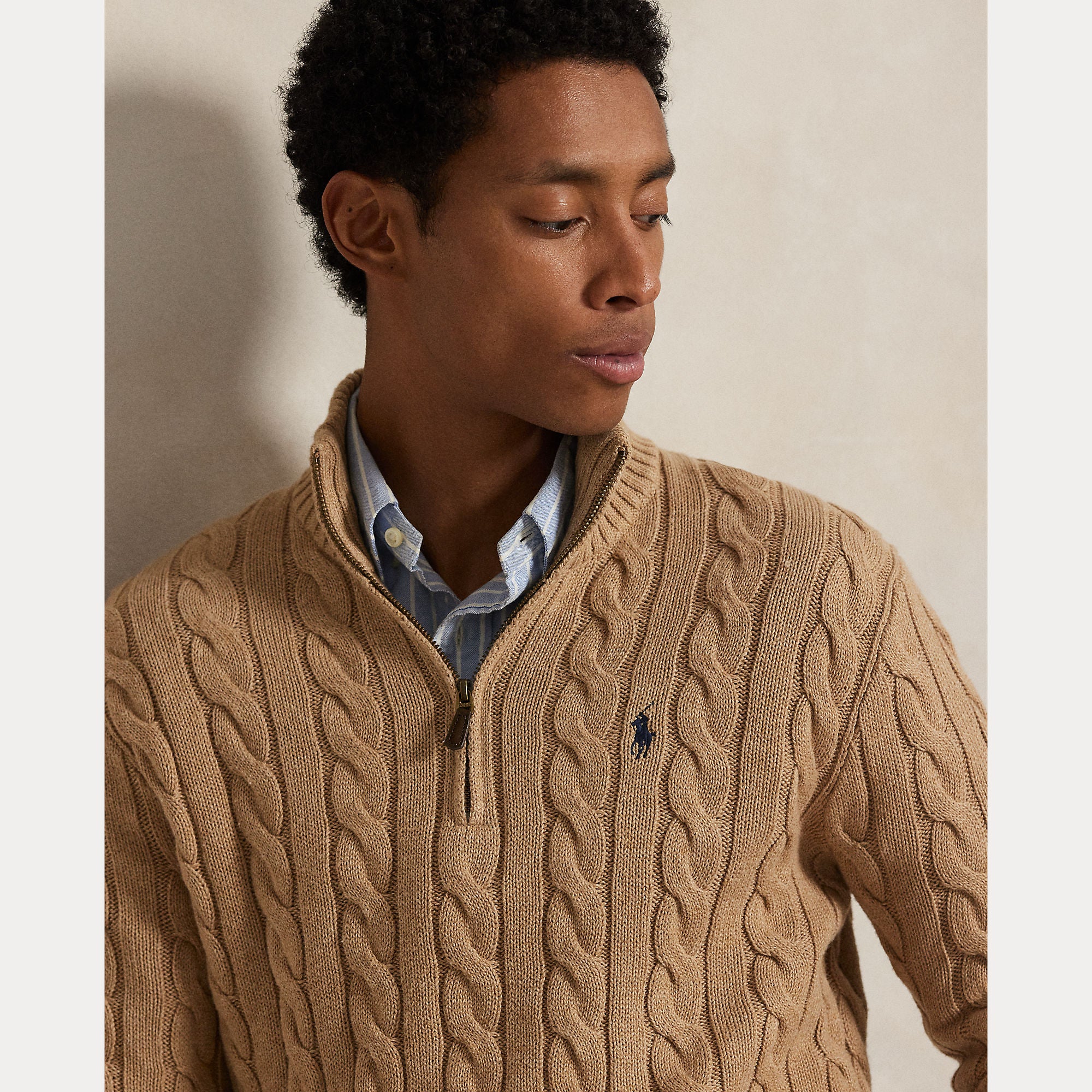 Polo Ralph Lauren Miehet Neulepusero Cotton Cable LS Half Zip Beige