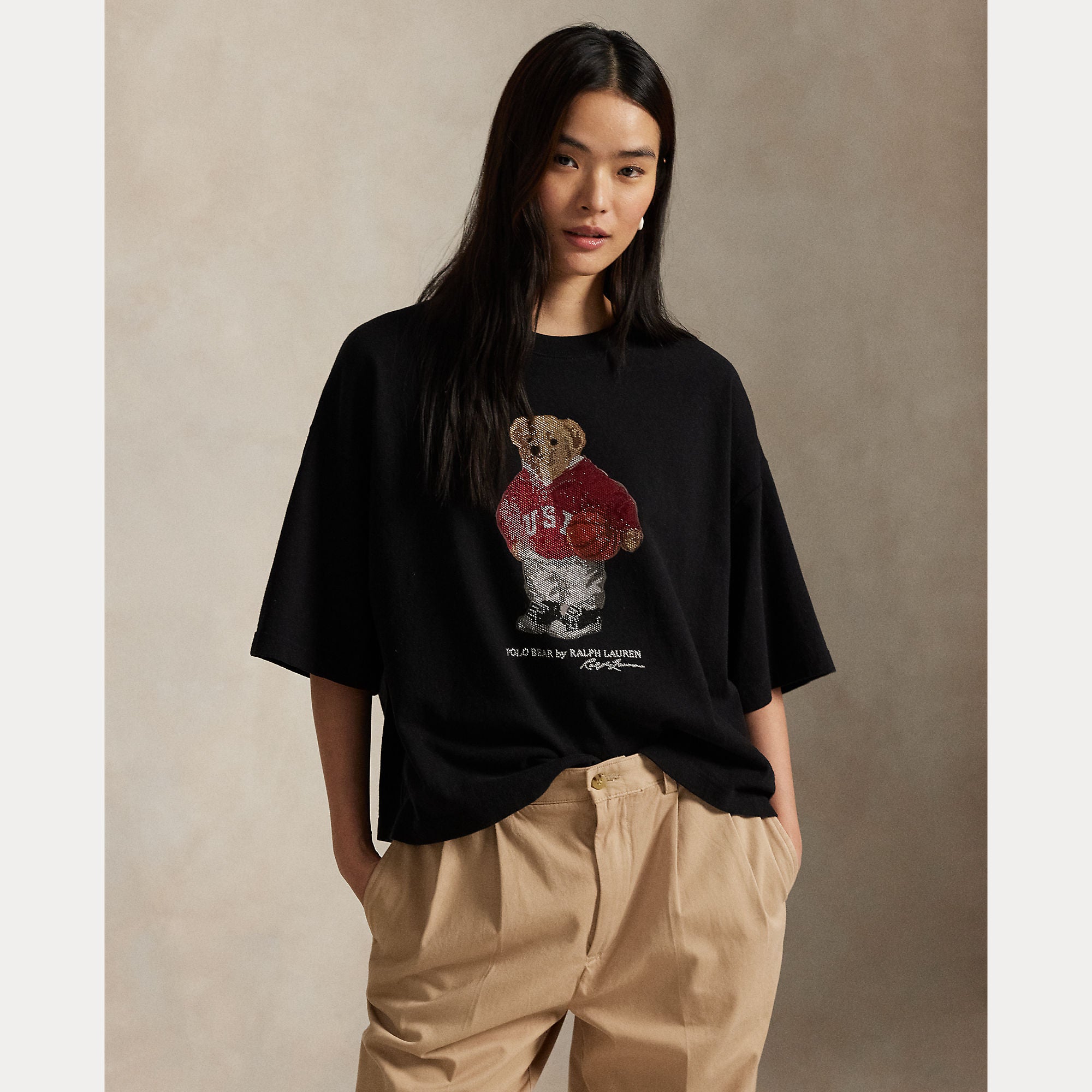 Polo Ralph Lauren naisten t-paita Polo Bear Knit-t-shirt, musta