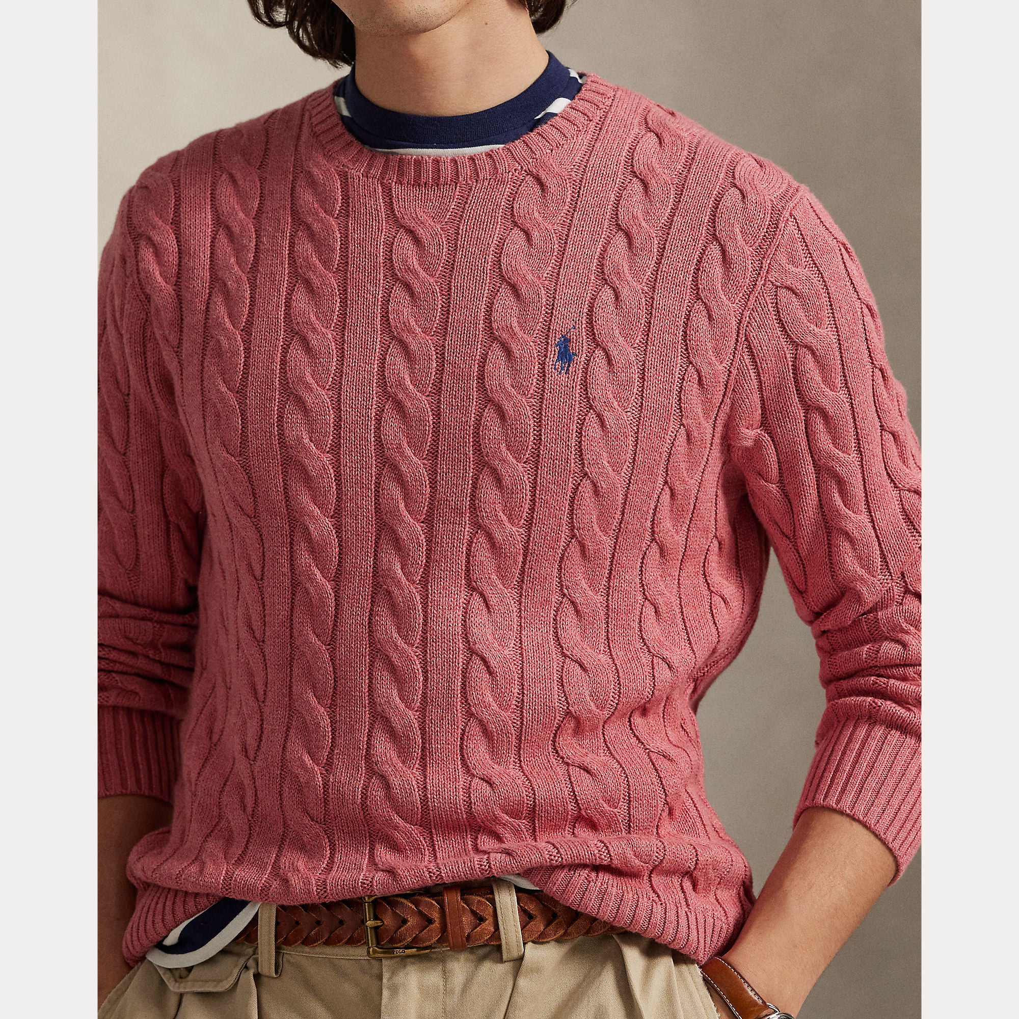 Polo Ralph Lauren miesten neulepaita Cotton Cable LS Drive Pullover, vaaleanpunainen