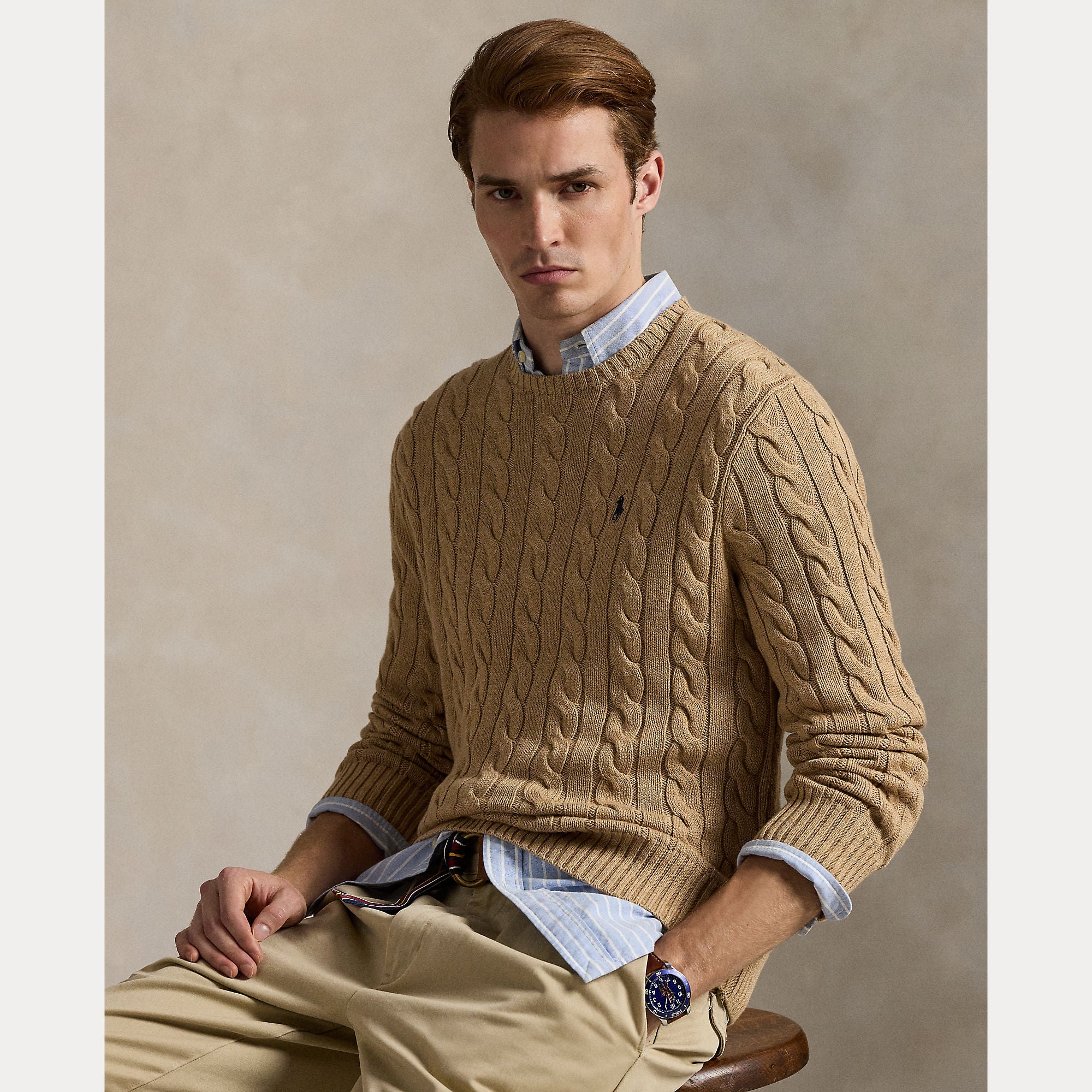 Polo Ralph Lauren miesten neulepaita Cotton Cable LS Drive Pullover, beige