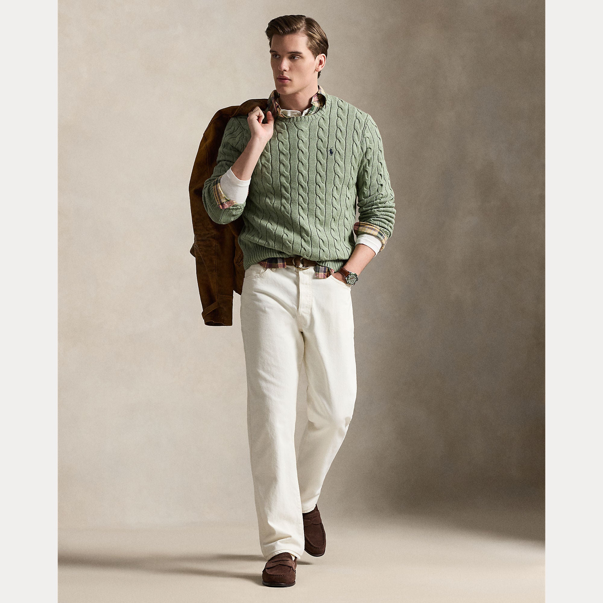 Polo Ralph Lauren miesten neulepaita Cotton Cable LS Drive Pullover, vaaleanvihreä