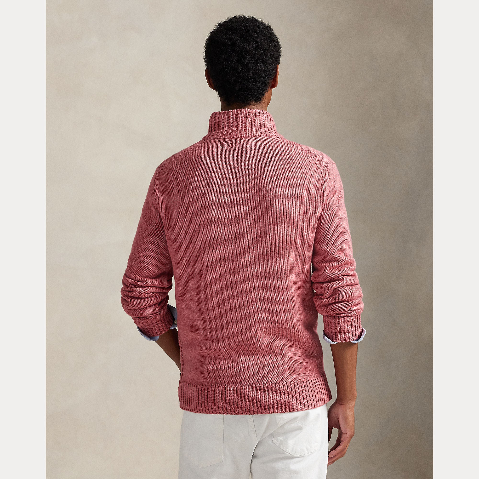 Polo Ralph Lauren miesten neulepaita Cotton Hlaf Zip Pullover, pinkki