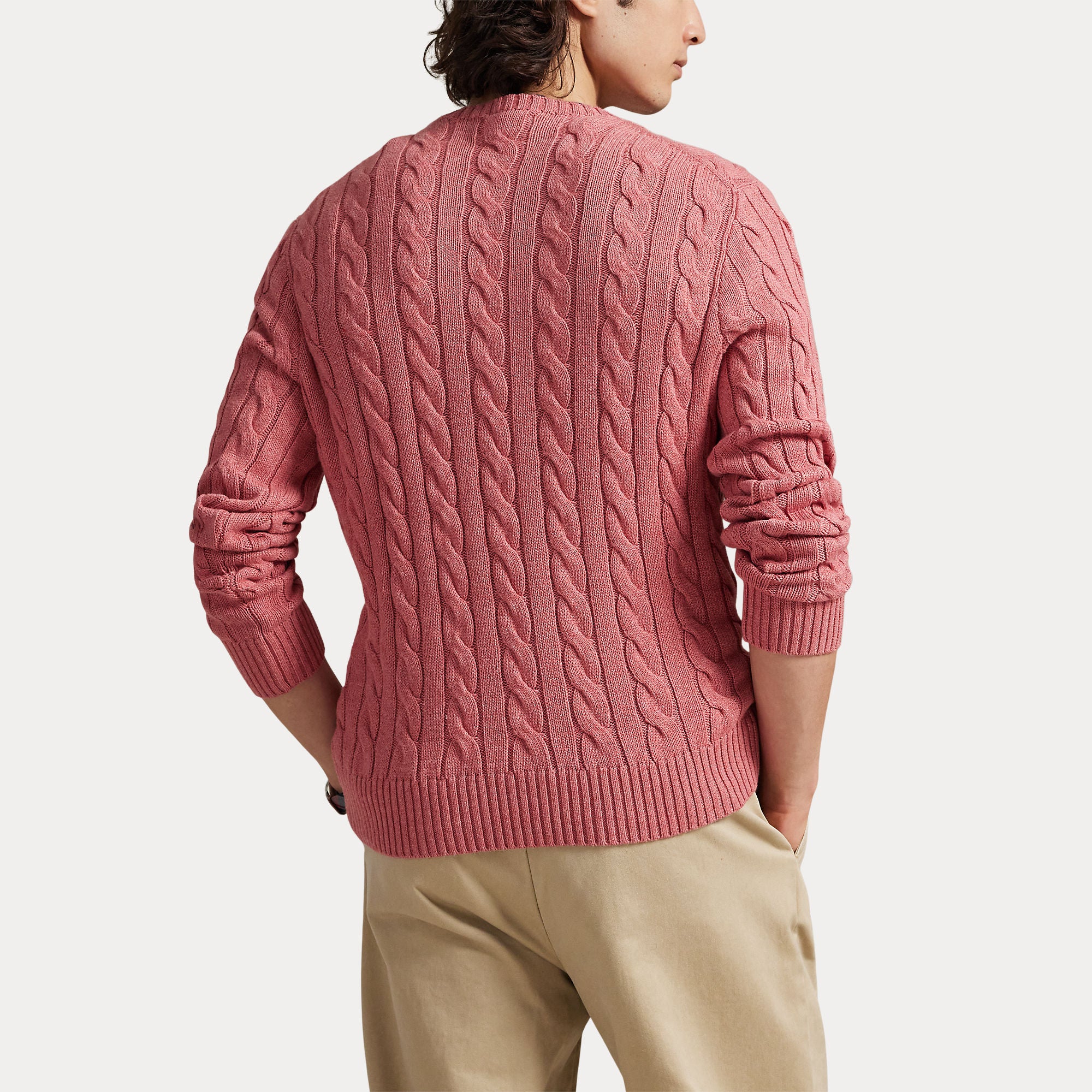 Polo Ralph Lauren miesten neulepaita Cotton Cable LS Drive Pullover, vaaleanpunainen