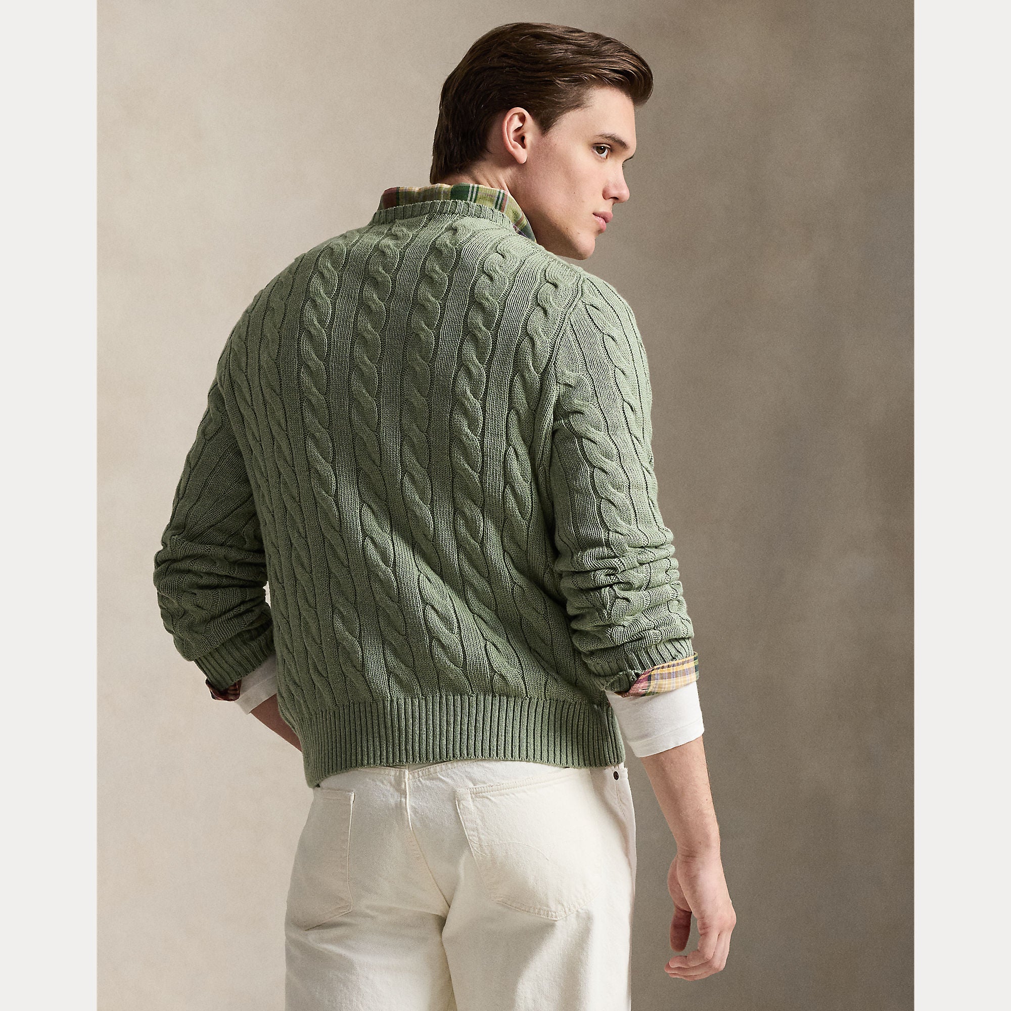 Polo Ralph Lauren miesten neulepaita Cotton Cable LS Drive Pullover, vaaleanvihreä