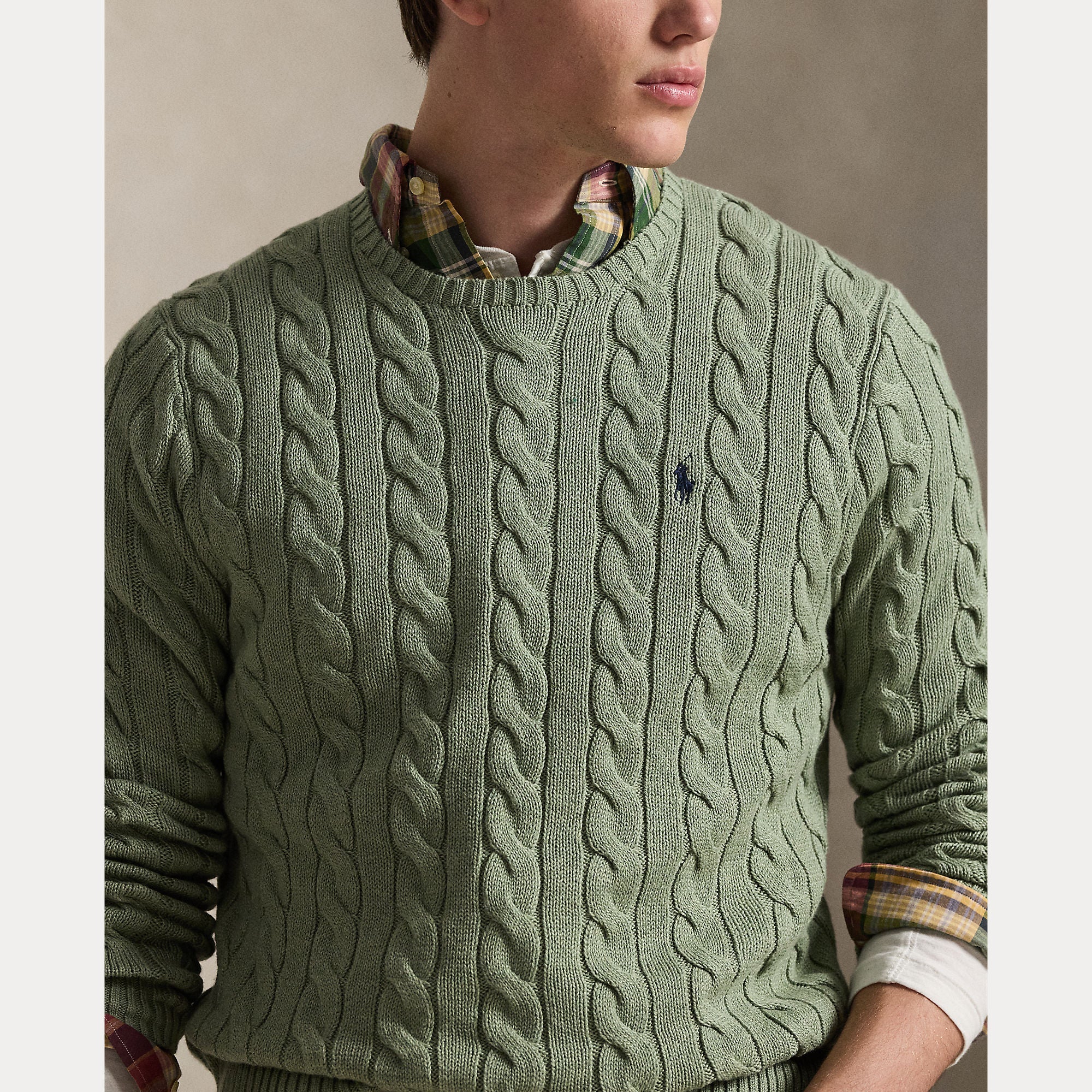 Polo Ralph Lauren miesten neulepaita Cotton Cable LS Drive Pullover, vaaleanvihreä