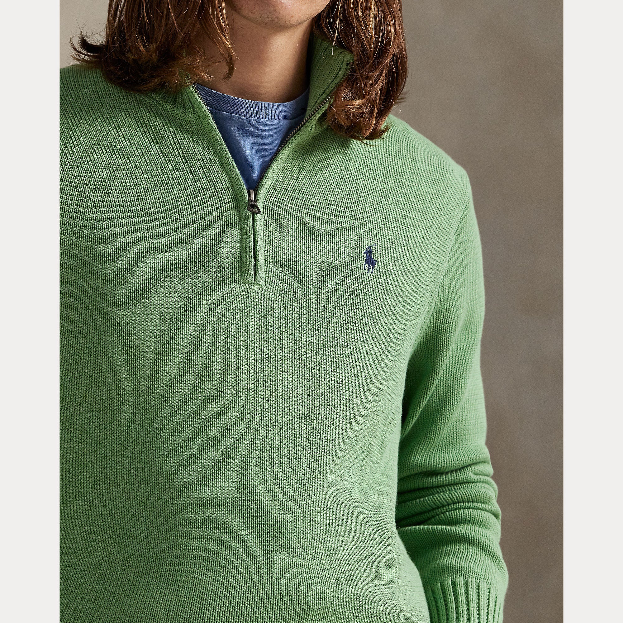 Polo Ralph Lauren miesten neulepaita Cotton Hlaf Zip Pullover, vaaleanvihreä
