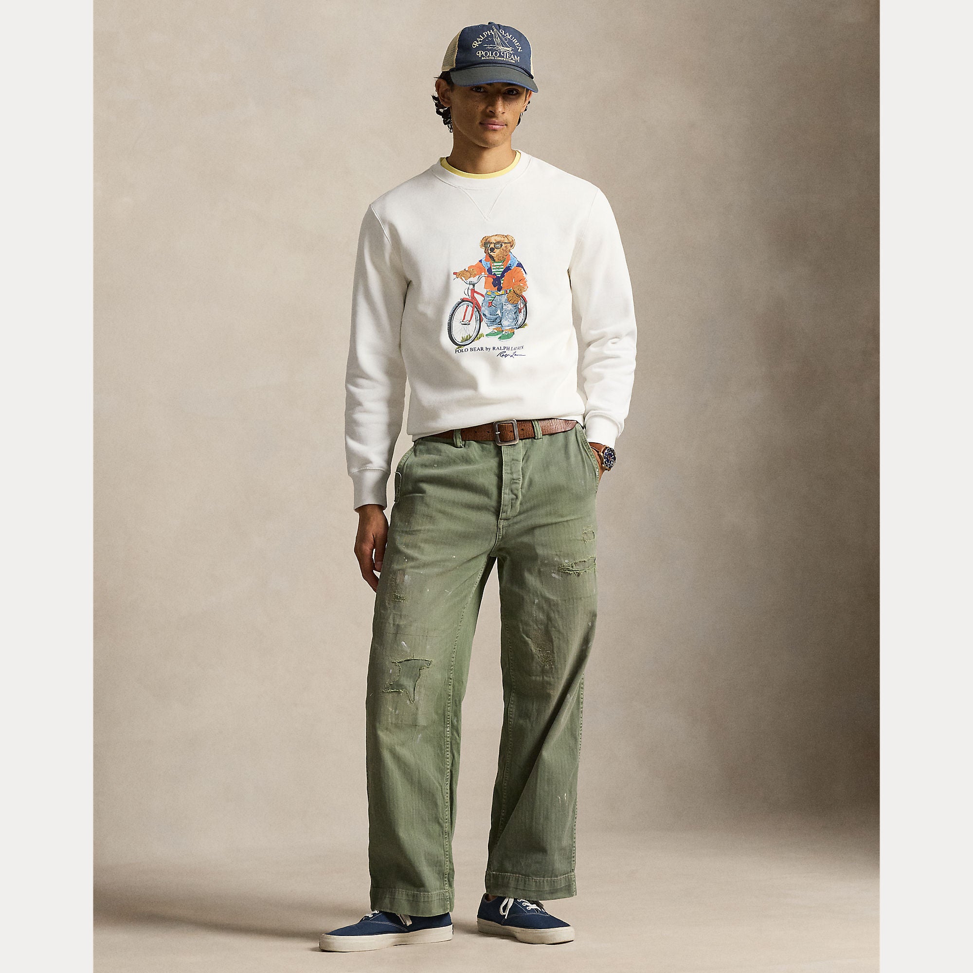 Polo Ralph Lauren miesten collegepaita Summer Bear Knit Sweatshirt, valkoinen