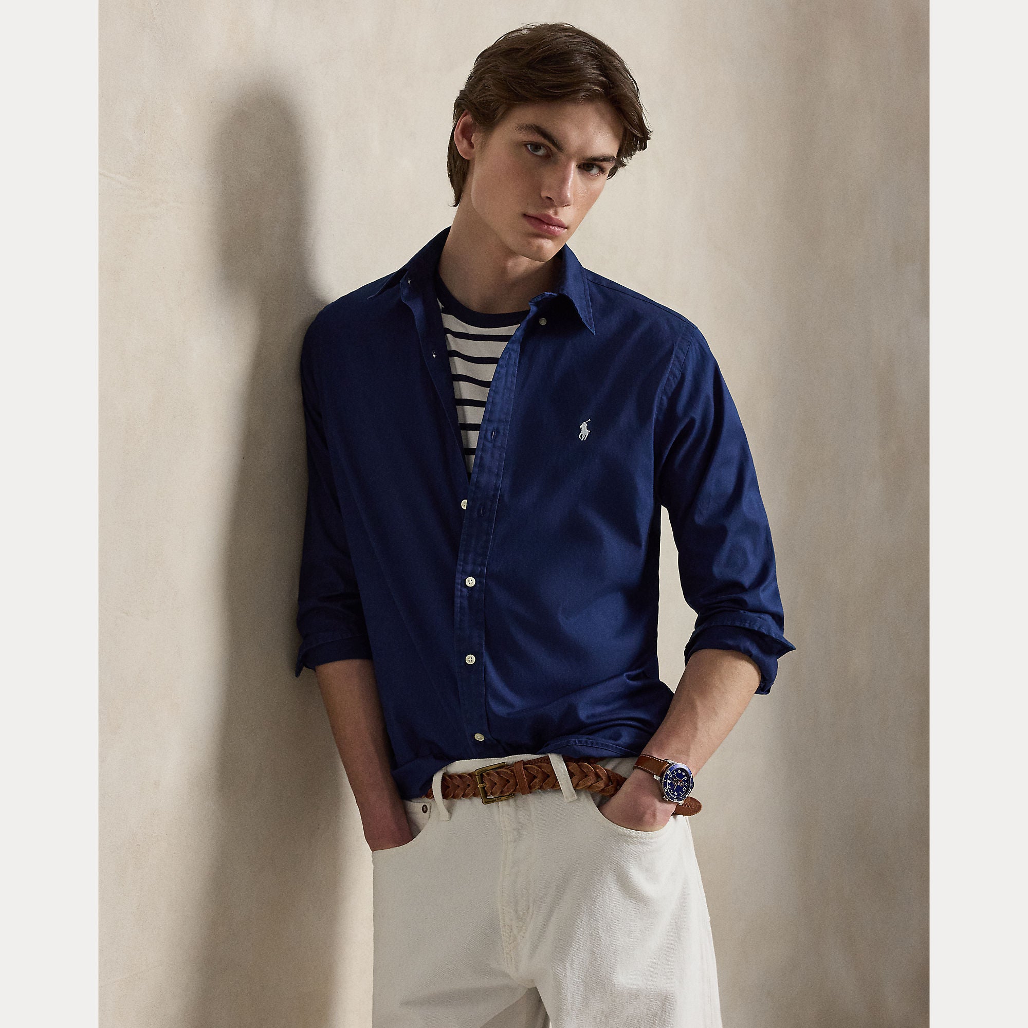 Polo Ralph Lauren miesten kauluspaita Washed Cotton Shirt, tummansininen