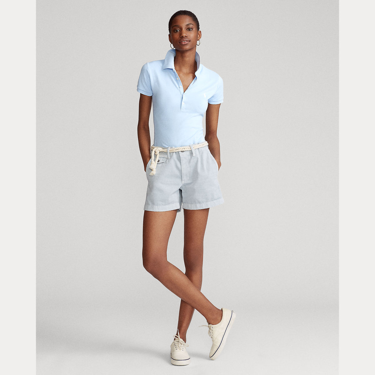 Polo Ralph Lauren naisten pikeepaita Julie Polo Slim SS Shirt, vaaleansininen, istuva puuvillapikeepaita, kaulus, lyhyet hihat ja nappilista