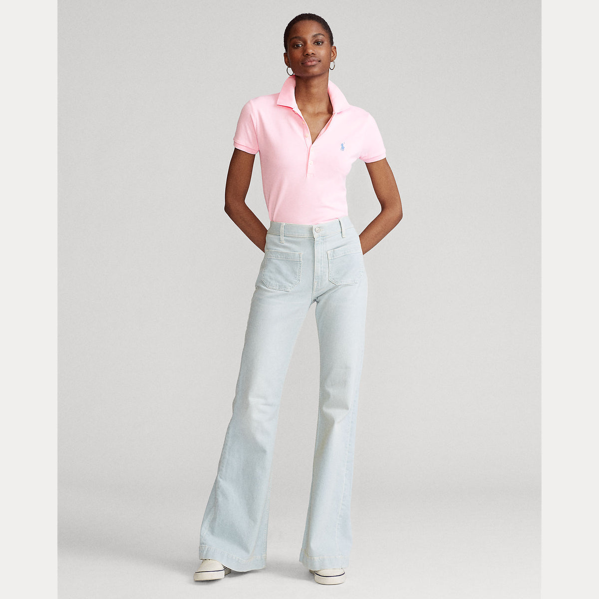 Polo Ralph Lauren naisten pikeepaita Julie Polo Slim SS Shirt, vaaleanpunainen, pehmeää puuvillapikeetä, istuva leikkaus, kaulus, lyhyet hihat ja pieni kirjailtu logo rinnassa