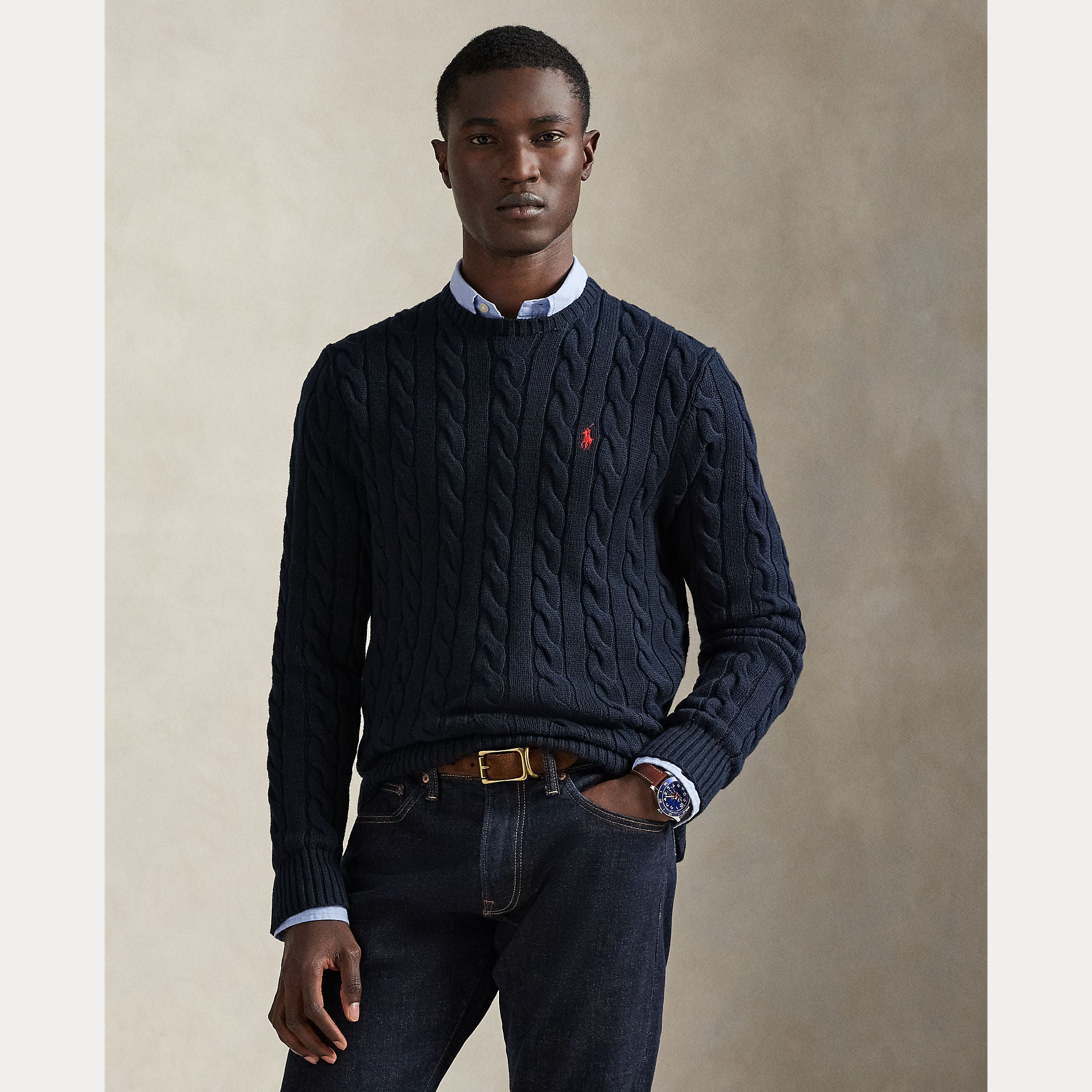 Polo Ralph Lauren miesten neulepaita Cotton Cable LS Drive Pullover, tummansininen