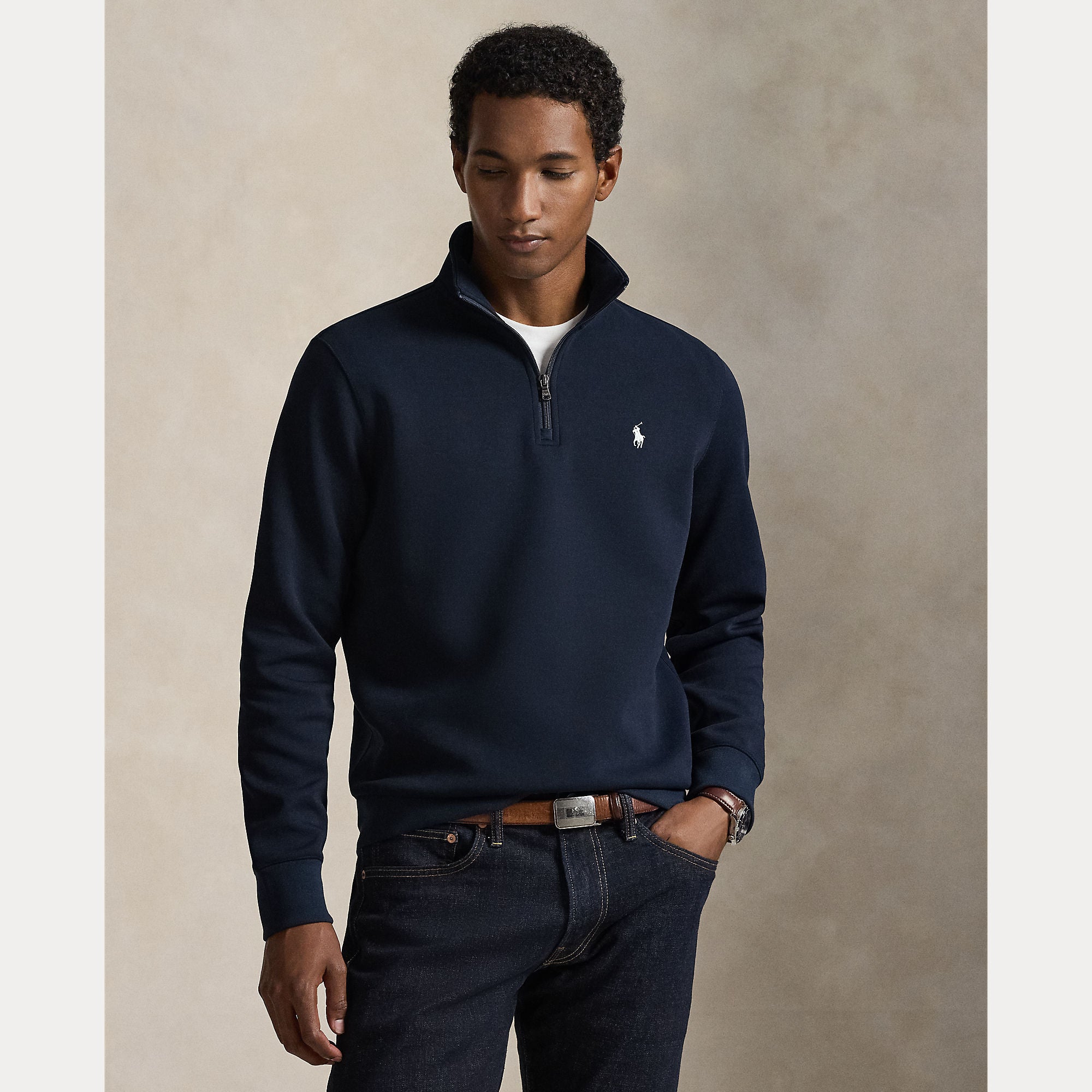 Polo Ralph Lauren miesten collegepaita Double Knit Half Zip Athletic, tummansininen