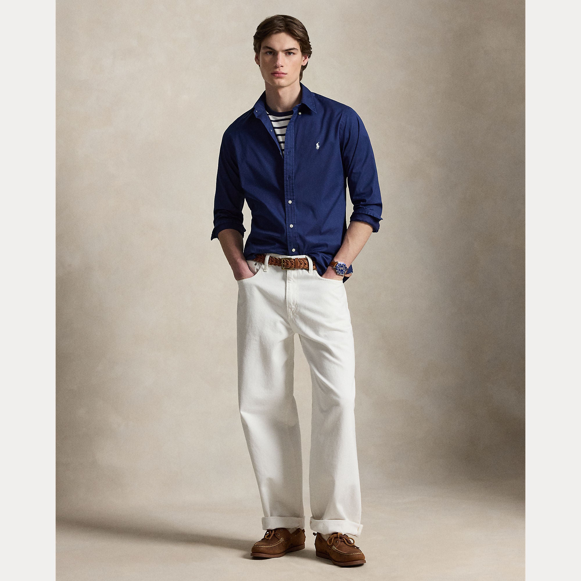 Polo Ralph Lauren miesten kauluspaita Washed Cotton Shirt, tummansininen