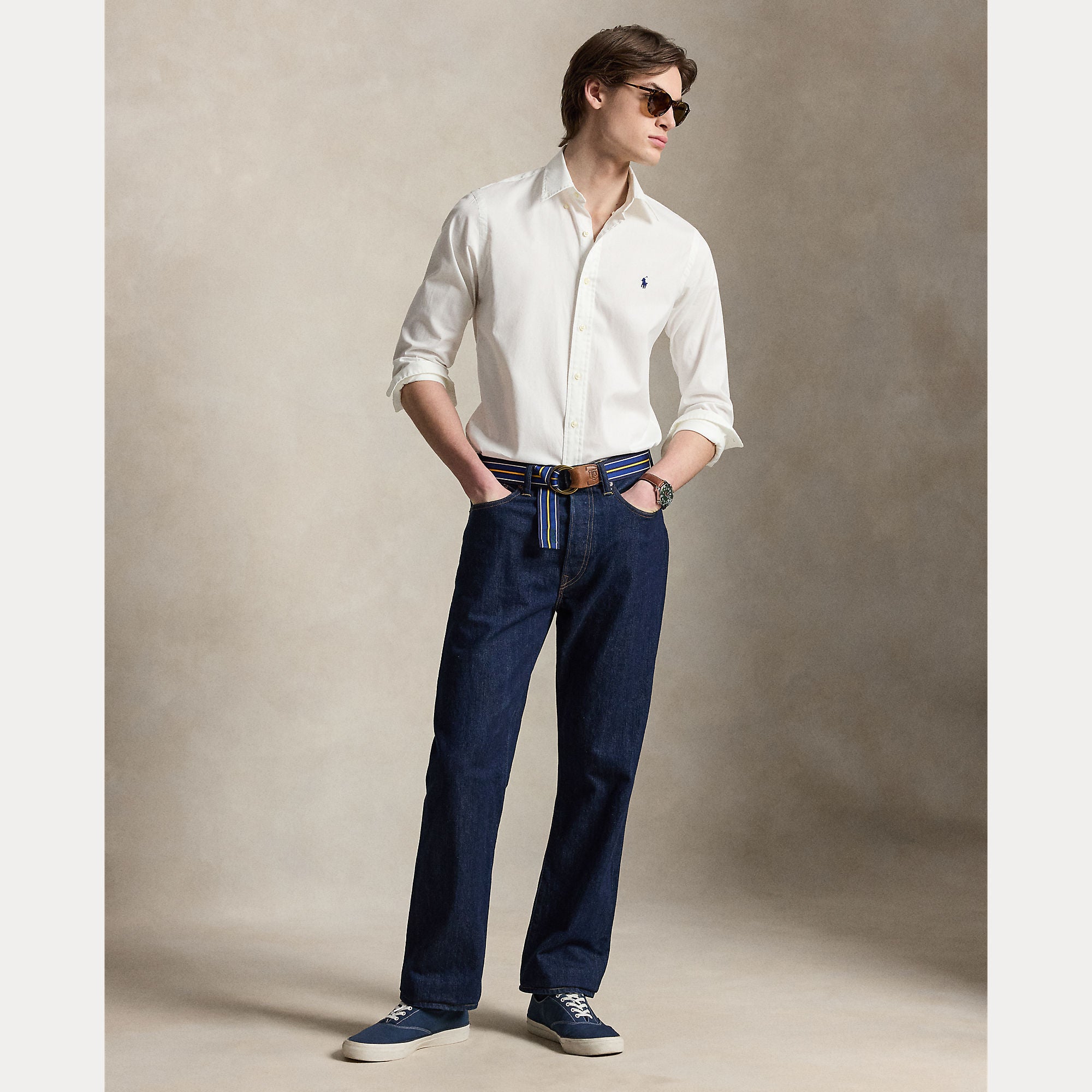 Polo Ralph Lauren miesten kauluspaita Washed Cotton Shirt, valkoinen
