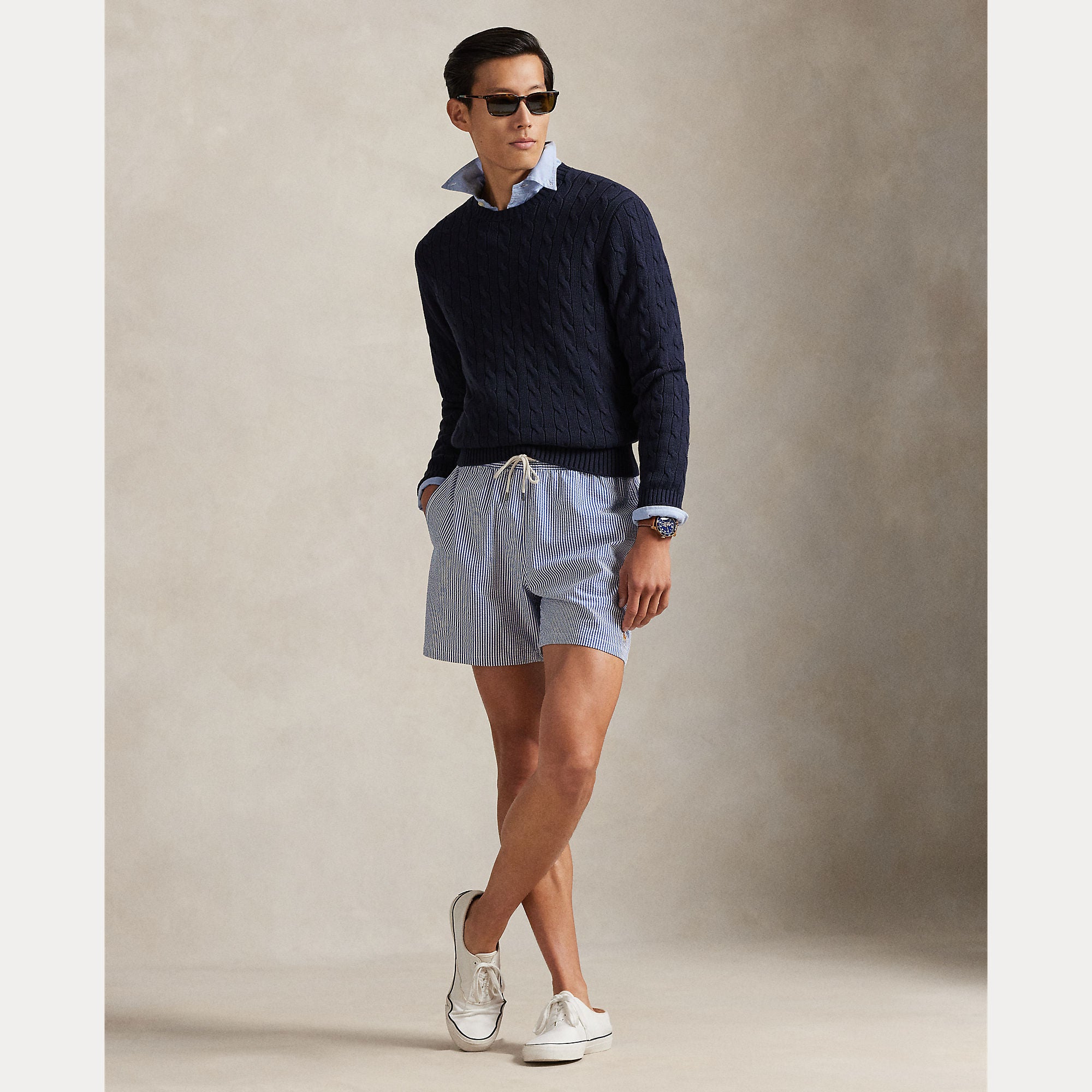 Polo Ralph Lauren miesten uimashortsit Traveler Mid Trunk, raidallinen sininen