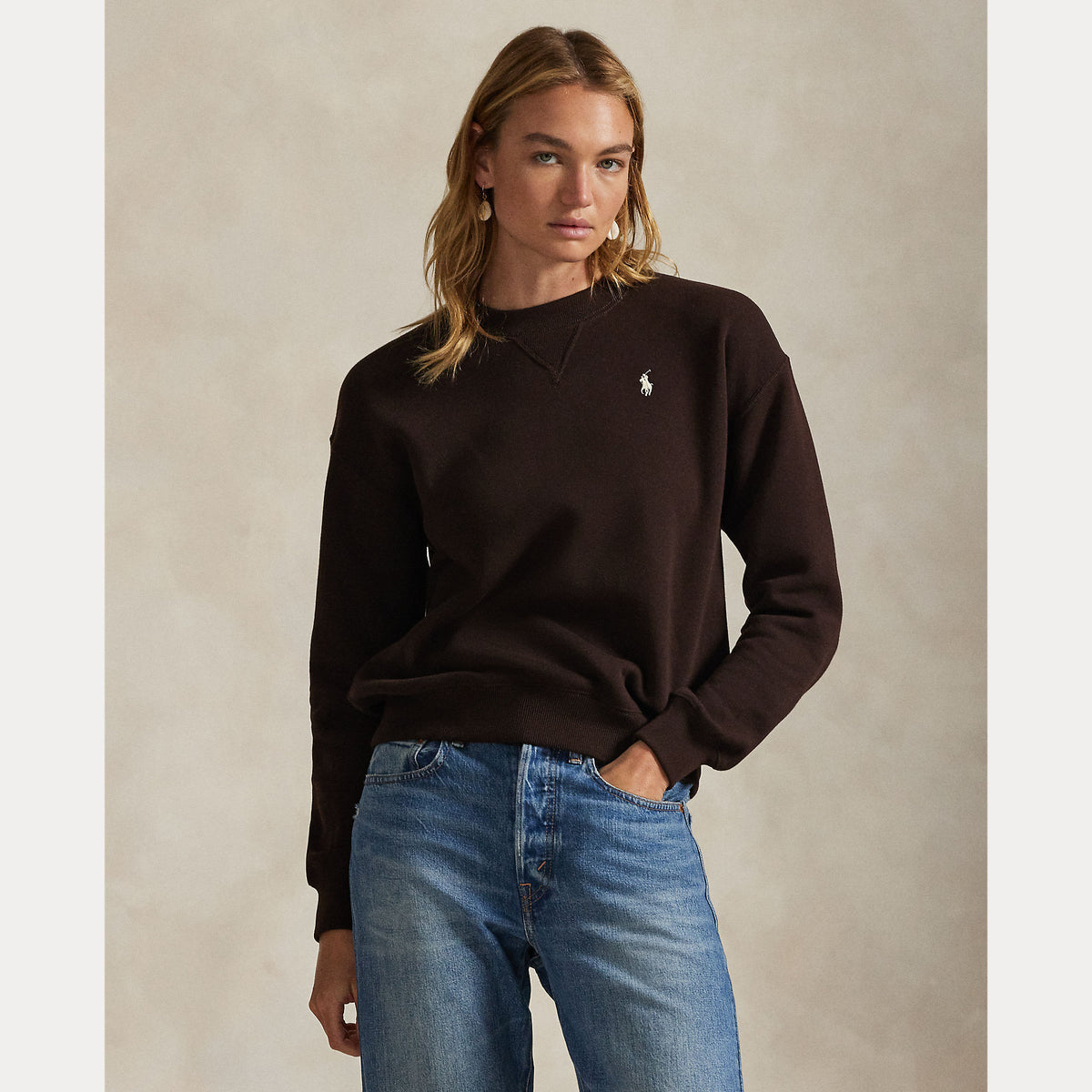 Polo Ralph Lauren naisten collegepaita Fleece Crewneck, tummanruskea