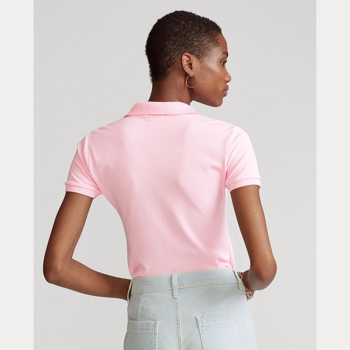 Polo Ralph Lauren naisten pikeepaita Julie Polo Slim SS Shirt, vaaleanpunainen, takaa nähtynä, pehmeää puuvillapikeetä, vartalonmyötäinen leikkaus, kaulus ja lyhyet hihat