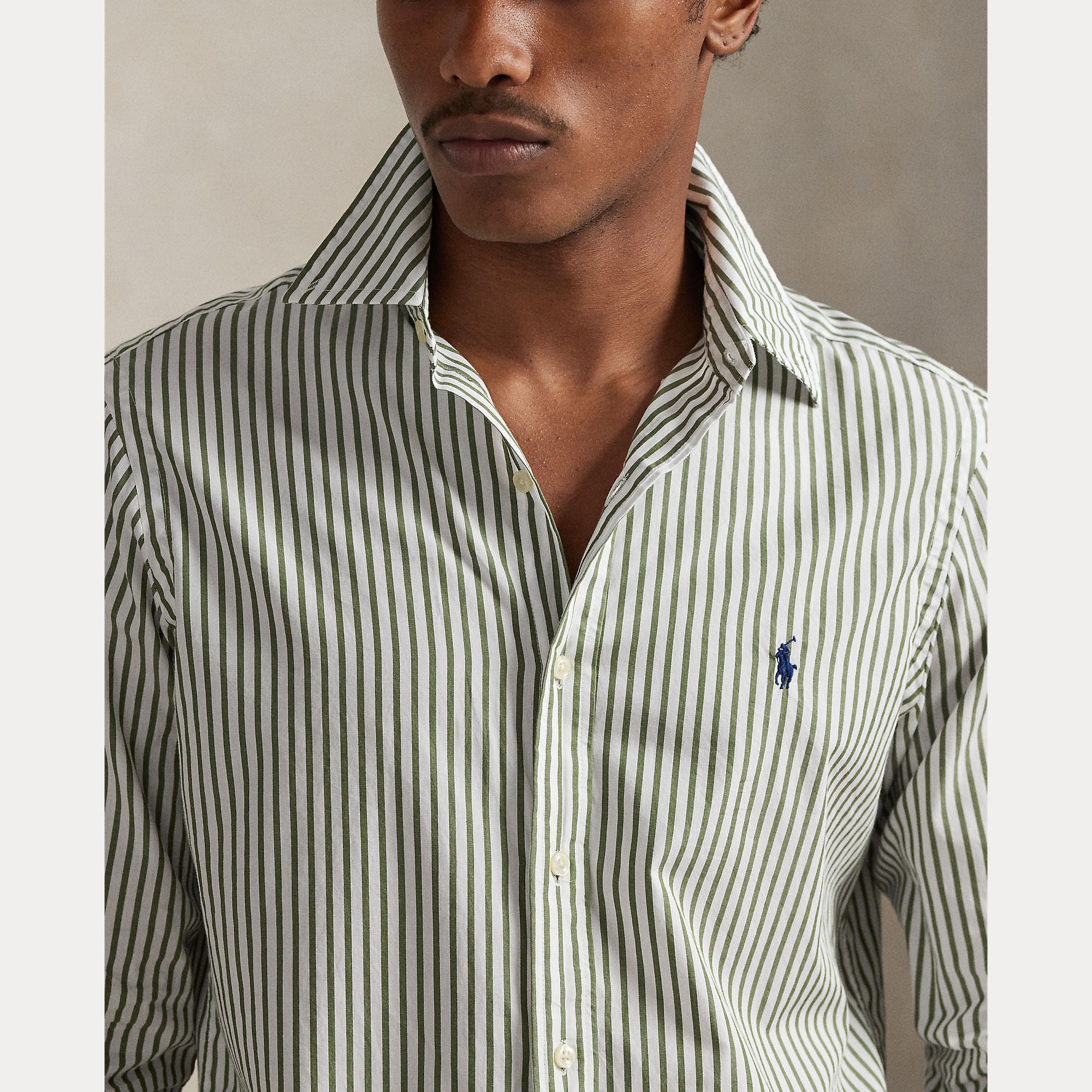 Polo Ralph Lauren miesten kauluspaita Long Sleeve Shirt Cotton Stripe, raidallinen vihreä