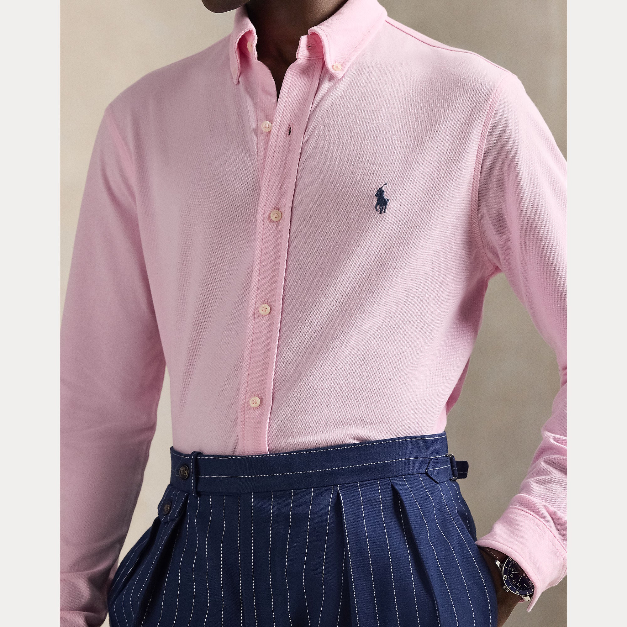 Polo Ralph Lauren miesten kauluspaita Featherweight Mesh Shirt, vaaleanpunainen