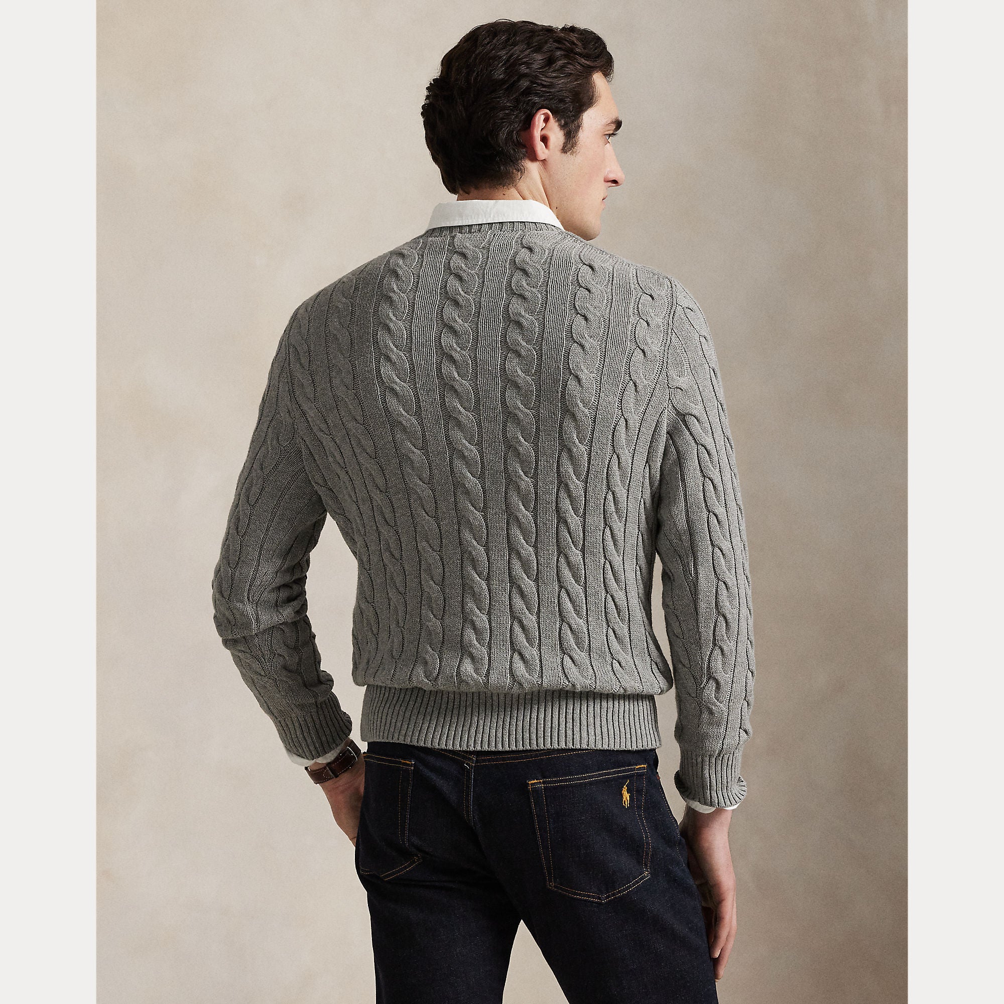 Polo Ralph Lauren miesten neulepaita Cotton Cable LS Drive Pullover, keskiharmaa