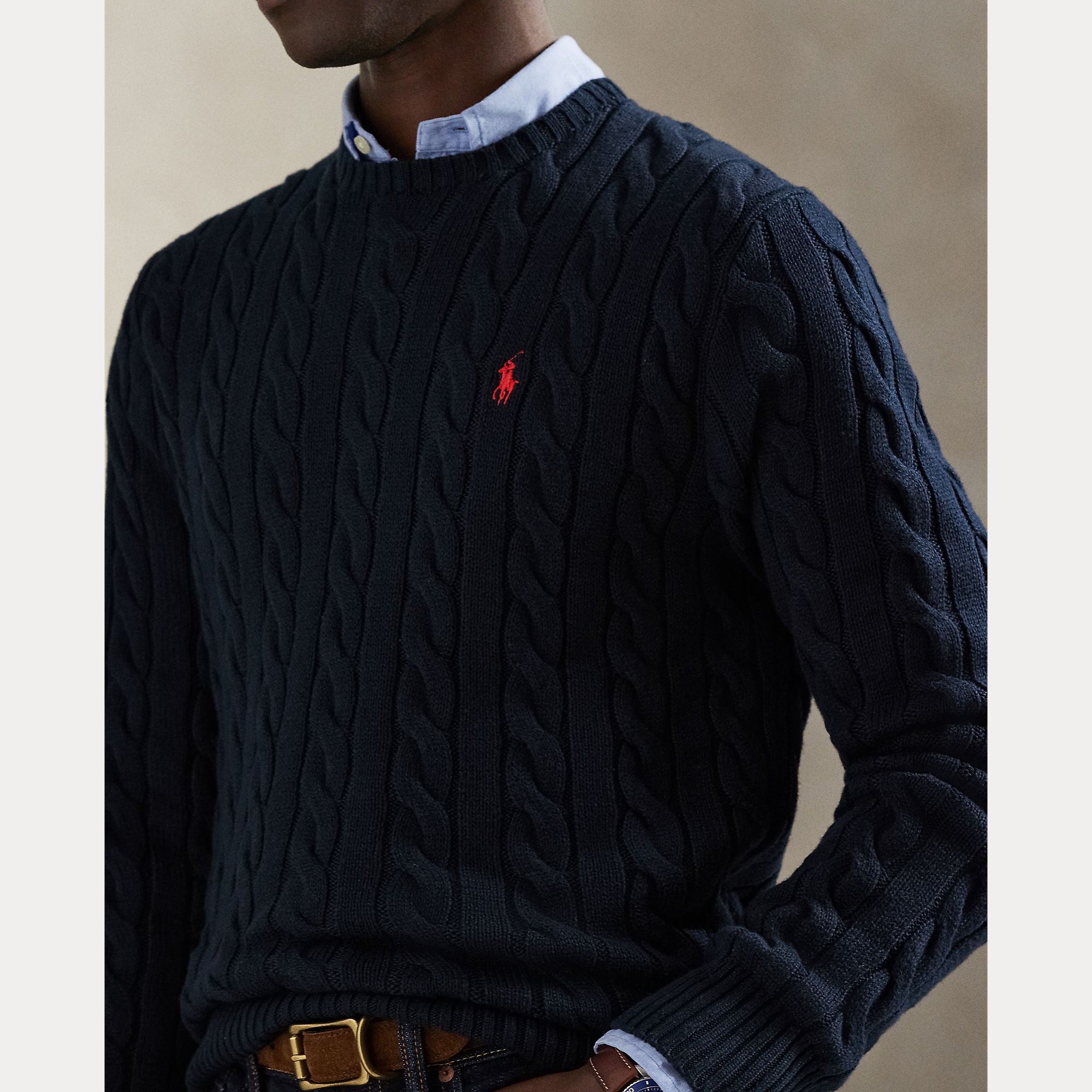 Polo Ralph Lauren miesten neulepaita Cotton Cable LS Drive Pullover, tummansininen