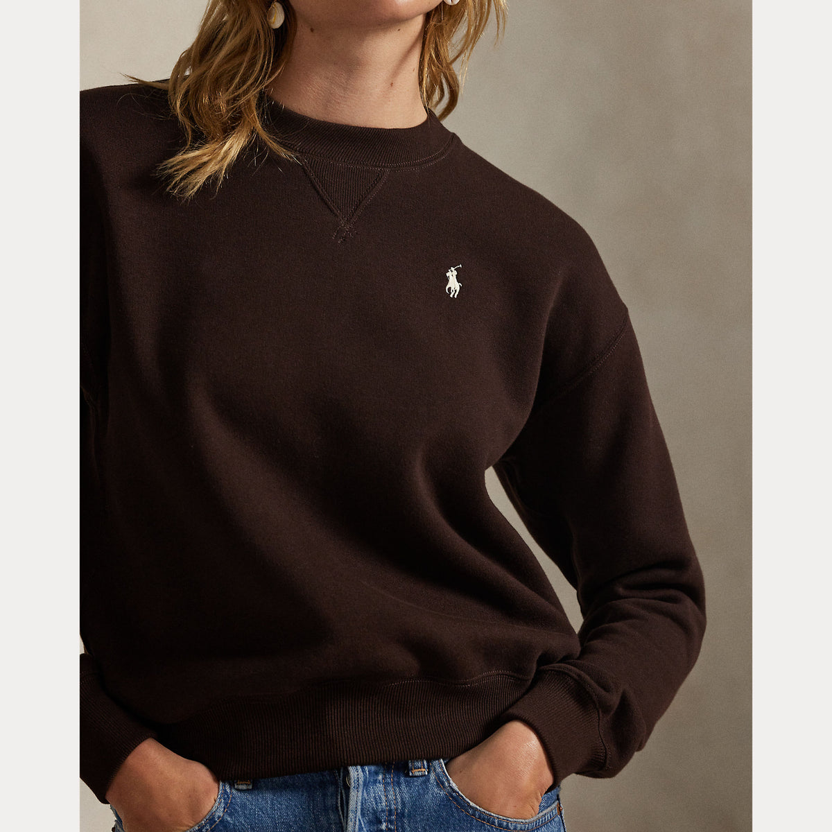 Polo Ralph Lauren naisten collegepaita Fleece Crewneck, tummanruskea