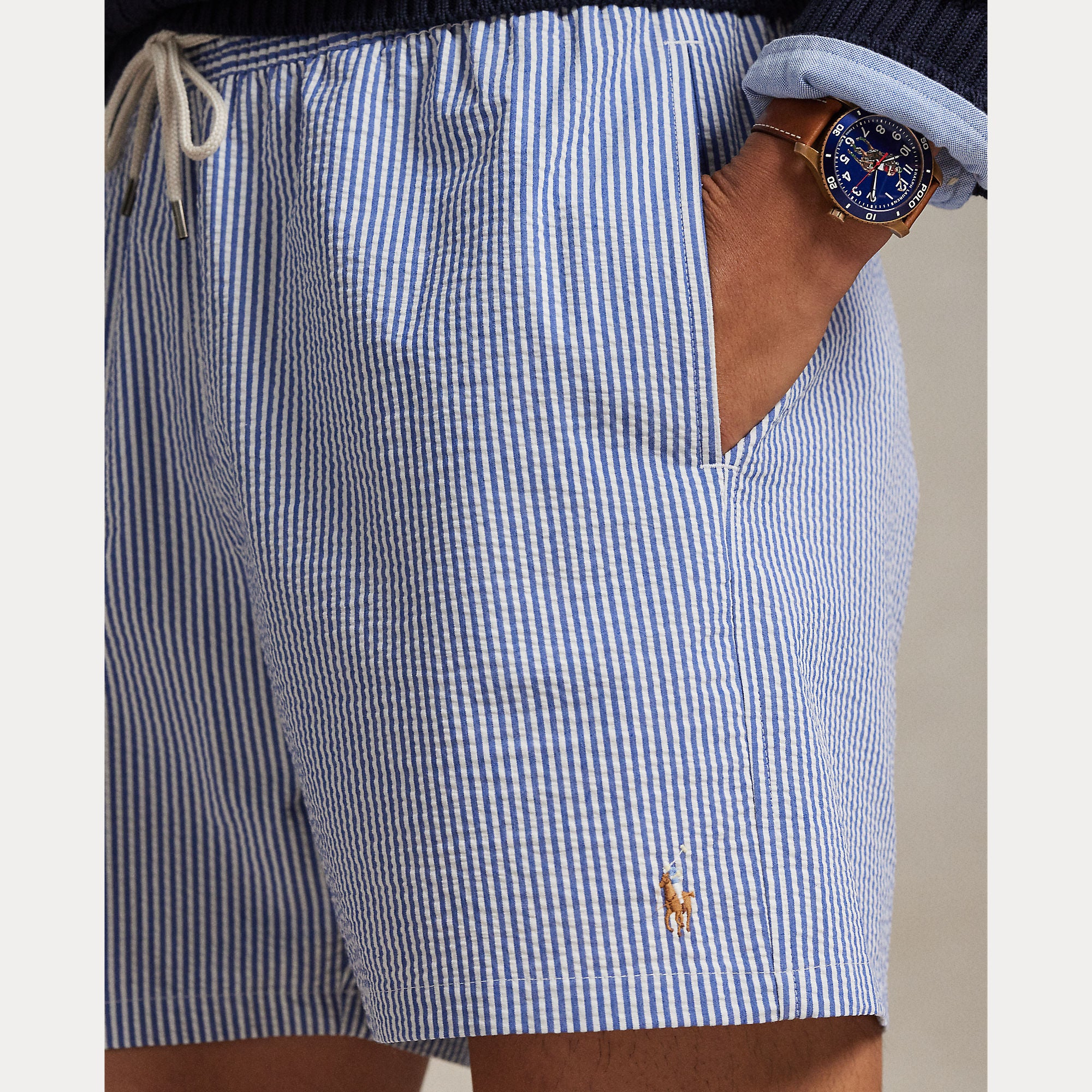 Polo Ralph Lauren miesten uimashortsit Traveler Mid Trunk, raidallinen sininen