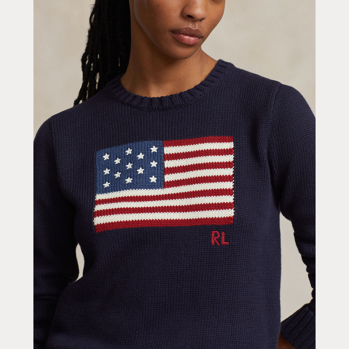 Polo Ralph Lauren naisten neulepaita Flag CN-Long Sleeve-Pullover, tummansininen