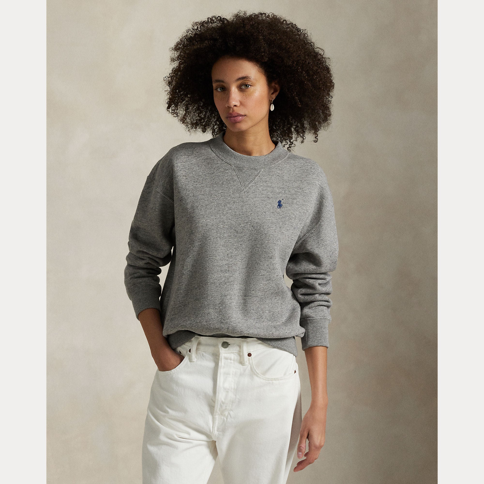 Polo Ralph Lauren naisten collegepaita Fleece Crewneck, vaaleanharmaa meleerattu