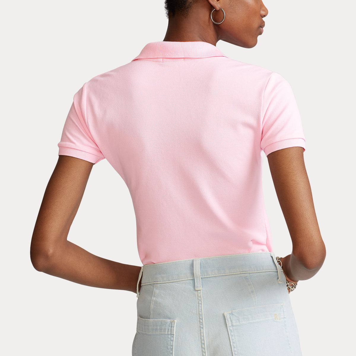 Polo Ralph Lauren naisten pikeepaita Julie Polo Slim SS Shirt, vaaleanpunainen, takaa nähtynä, istuva puuvillapikeepaita, kaulus ja lyhyet hihat
