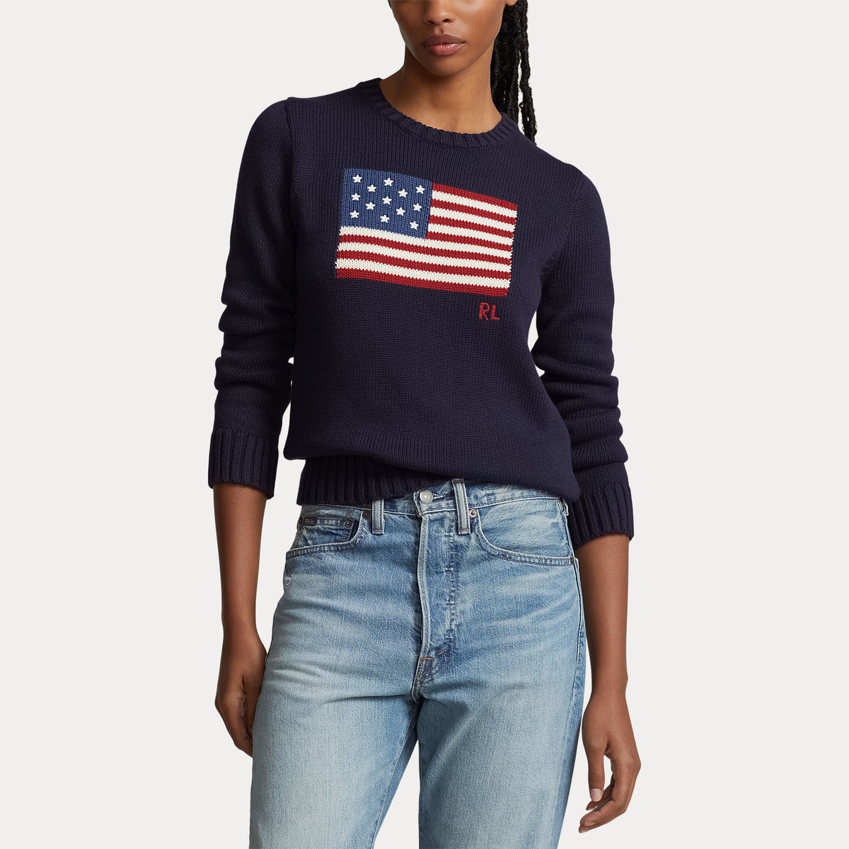 Polo Ralph Lauren naisten neulepaita Flag CN-Long Sleeve-Pullover, tummansininen