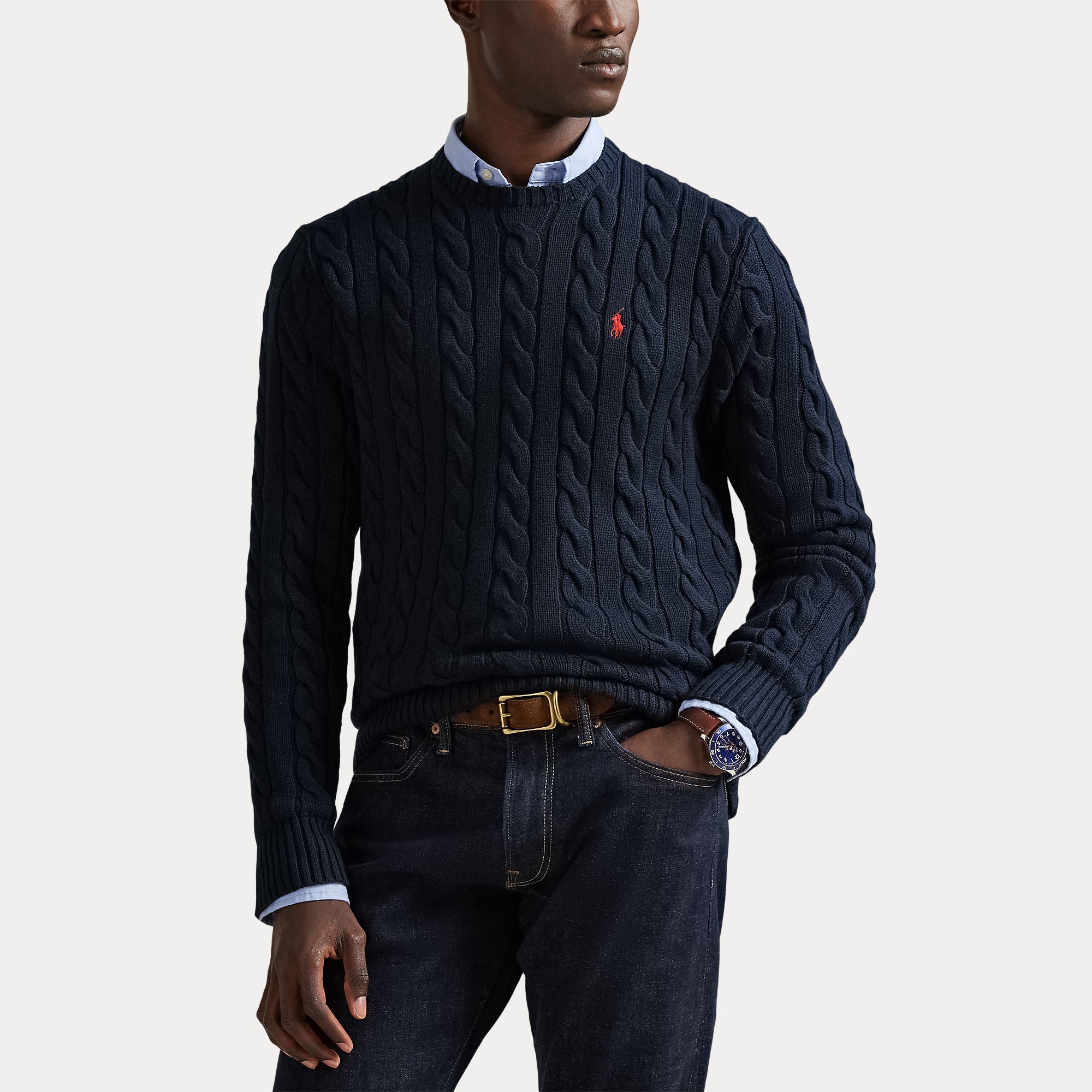 Polo Ralph Lauren miesten neulepaita Cotton Cable LS Drive Pullover, tummansininen