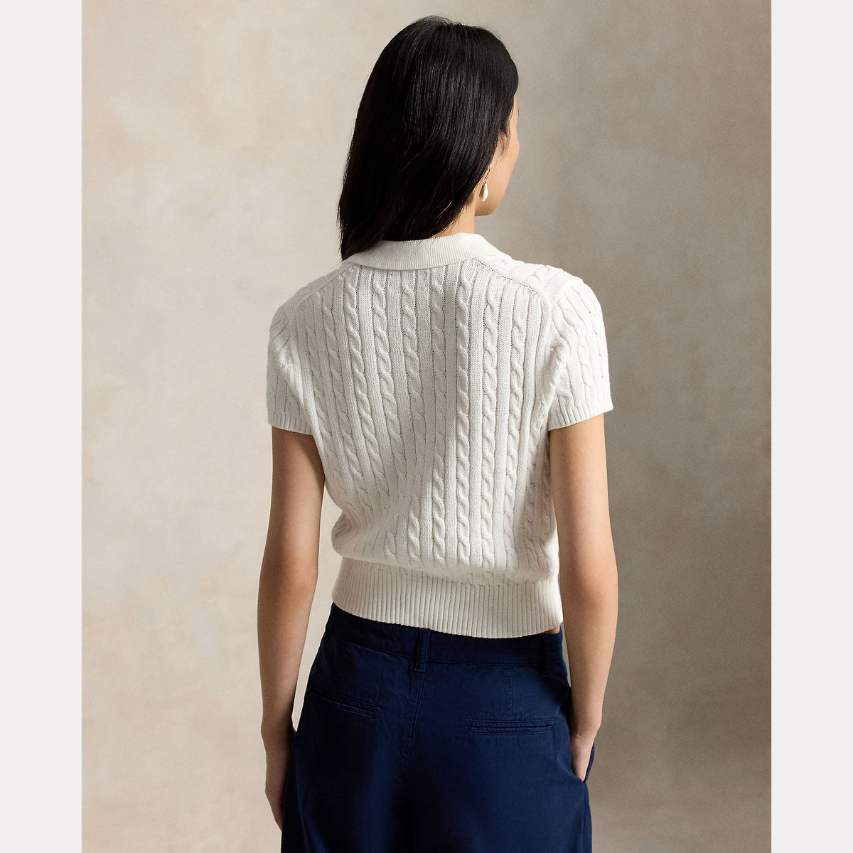 Polo Ralph Lauren naisten neulepusero Cable-Knit Cotton Polo Sweater, valkoinen