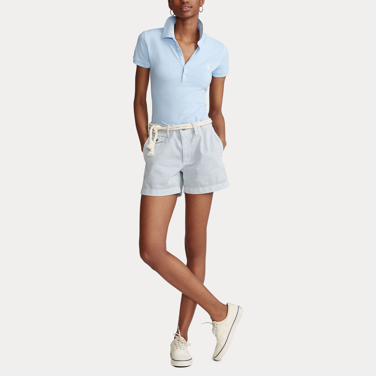 Polo Ralph Lauren naisten pikeepaita Julie Polo Slim SS Shirt, vaaleansininen, edestä, joustavaa puuvillapikeetä, istuva leikkaus, kaulus, lyhyet hihat ja nappilista