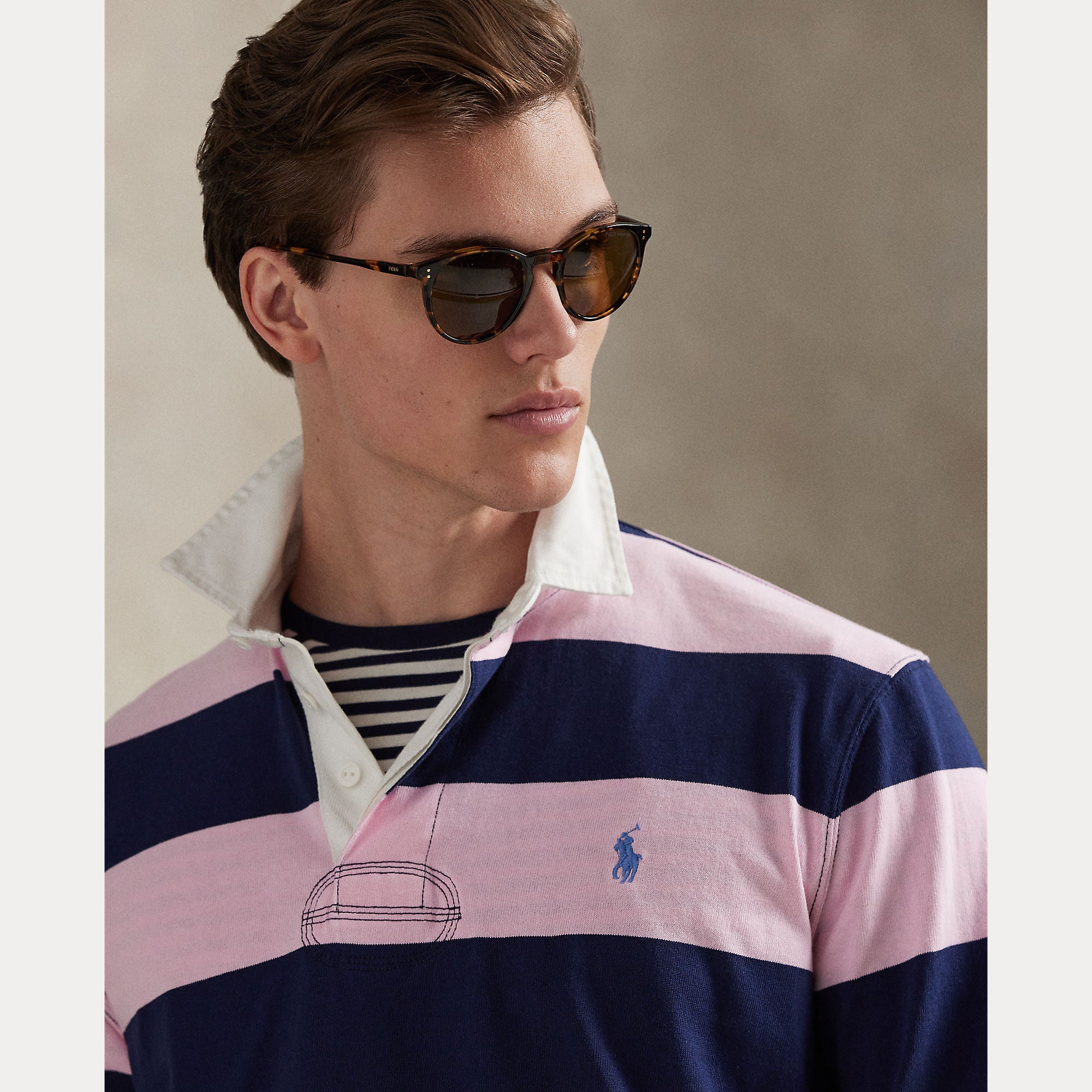 Polo Ralph Lauren miesten pikeepaita LS Rugby M3 Long Sleeve-Knit, raidallinen pinkki